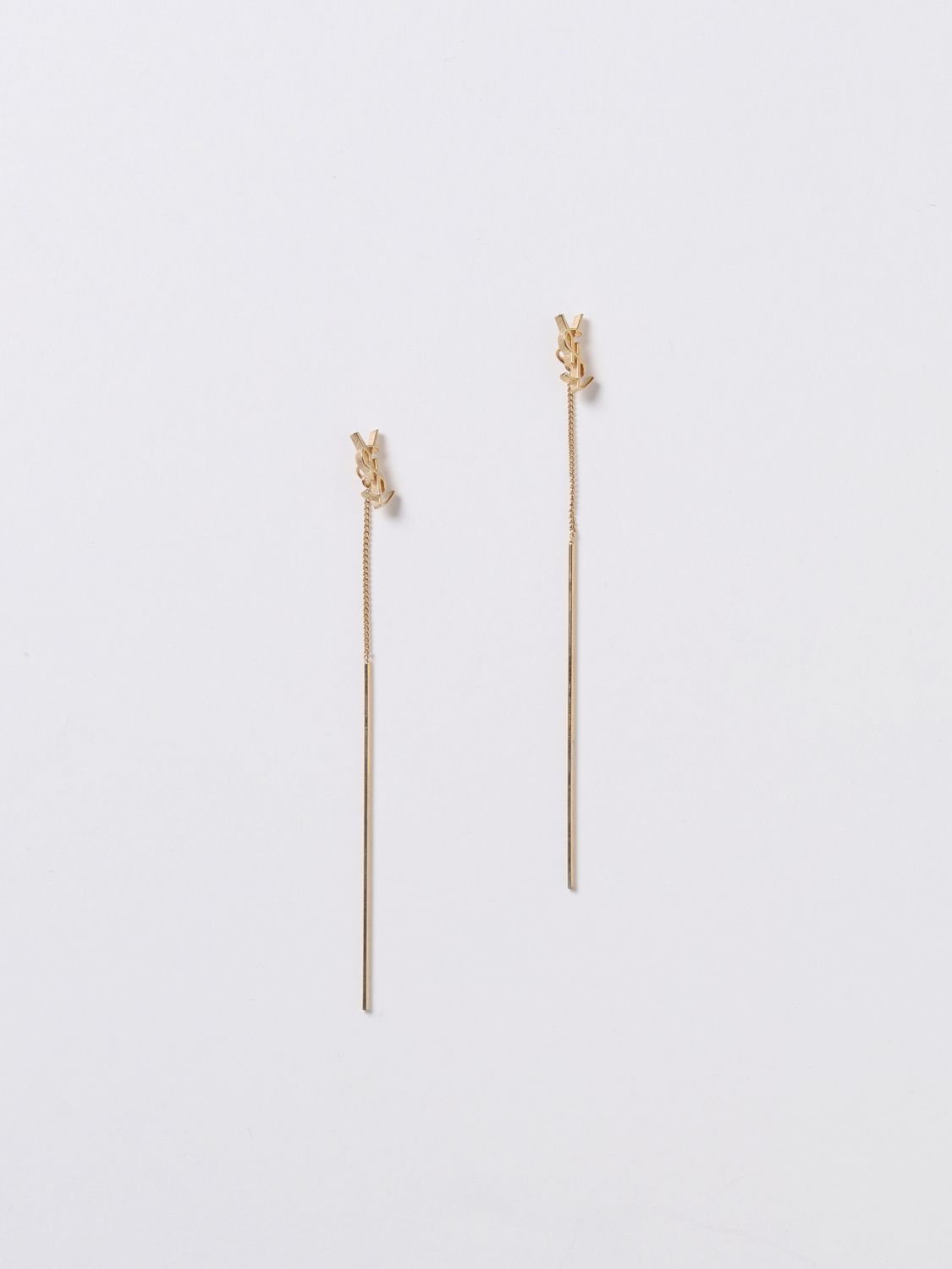 SAINT LAURENT: Opyum earrings in metal with monogram charm - Gold