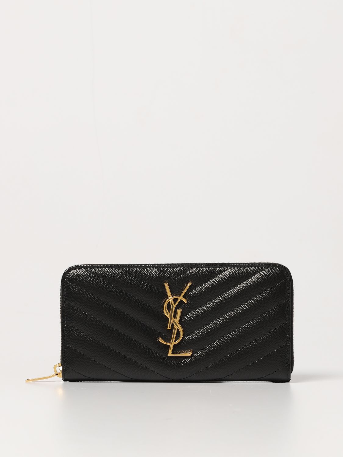 Yves Saint Laurent Tiny Monogram Compact Leather Zip Around Wallet White