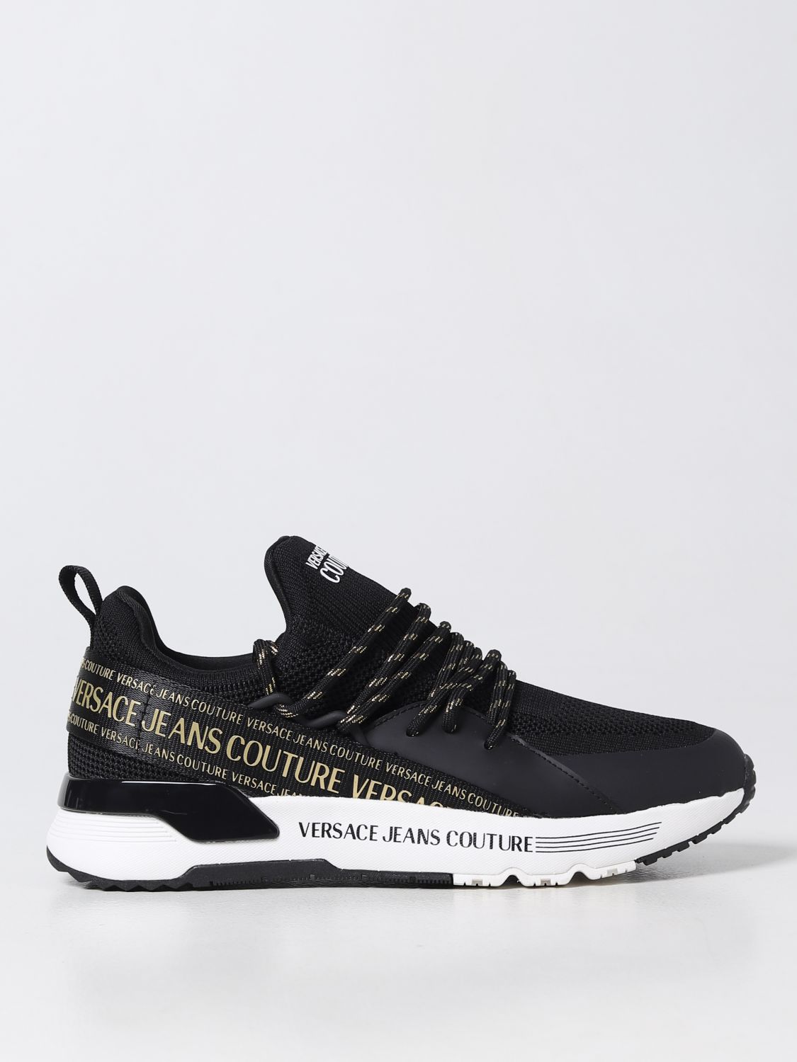 Shop Versace Jeans Couture Sneakers In Mesh In Black