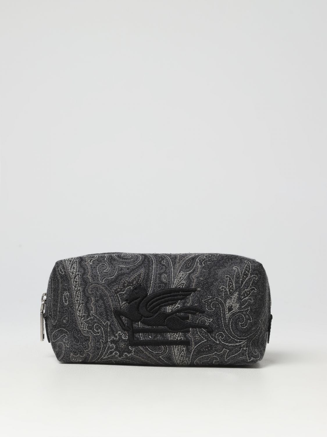 Etro Beauty Case In Cotton Blend With Paisley Jacquard In Black