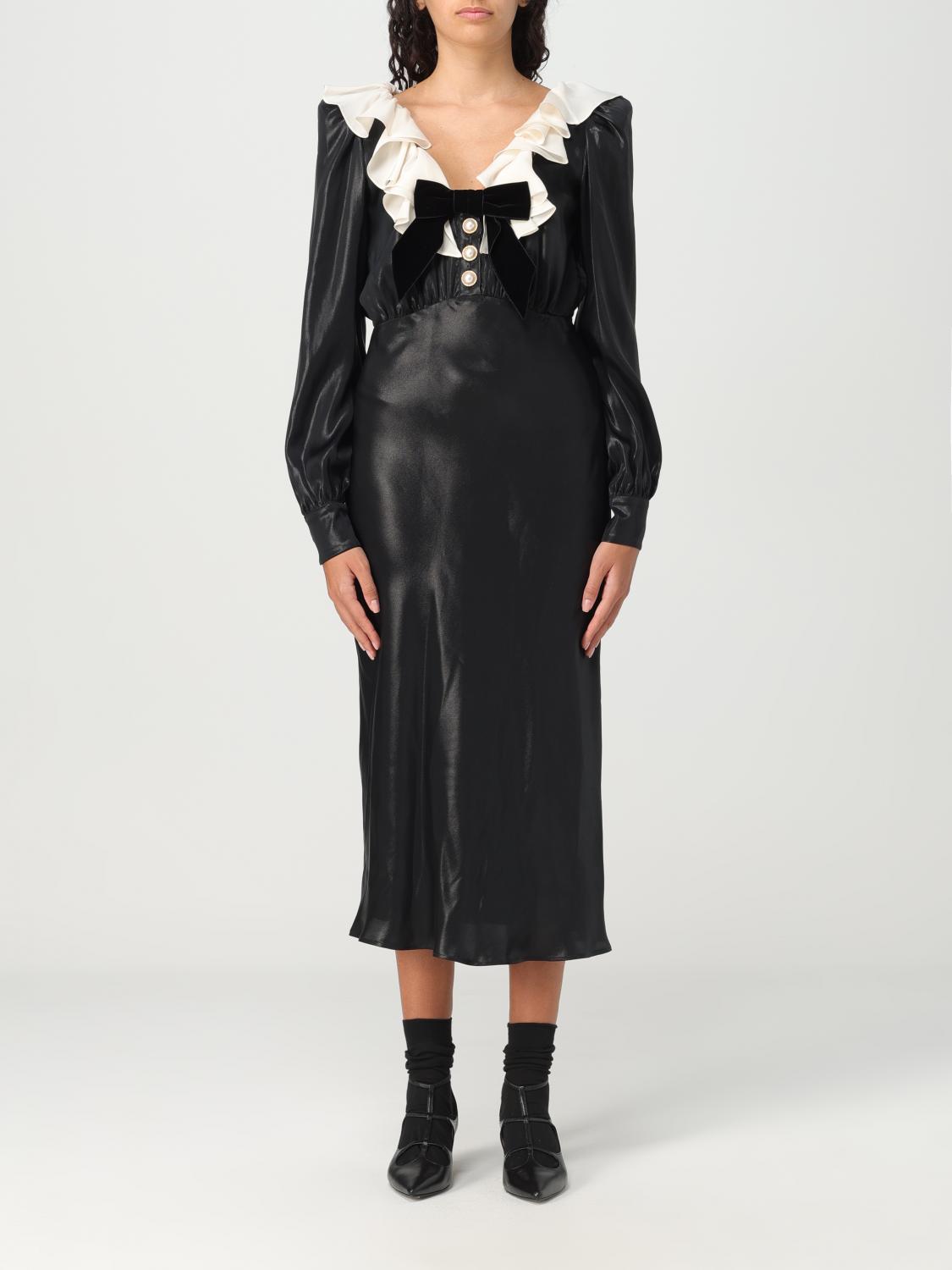 Alessandra Rich Velvet Midi Dress In Black
