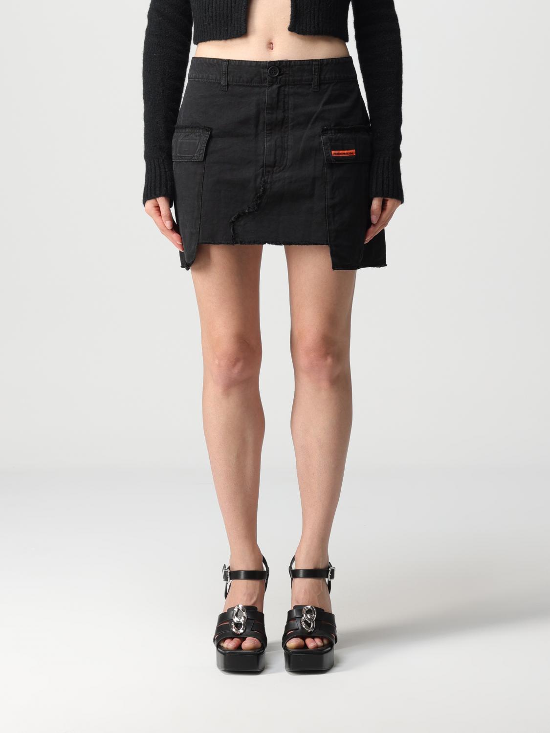 Heron Preston Distressed Rebuilt Denim Cargo Skirt In Black