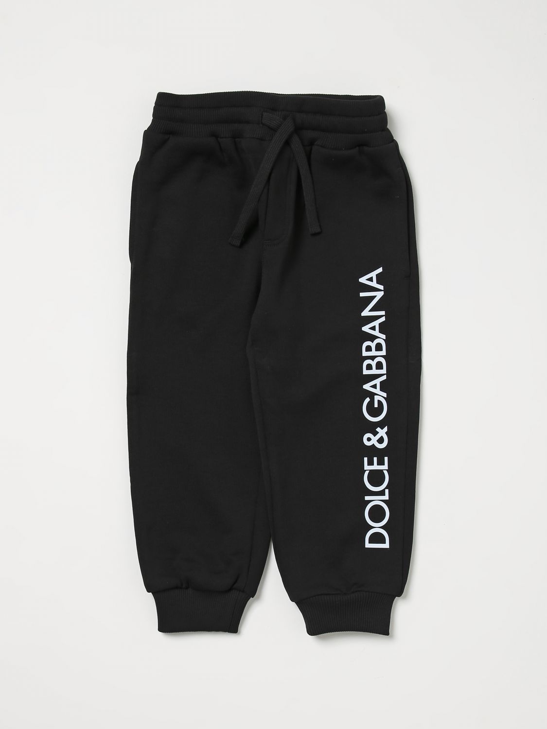 Dolce & Gabbana Kids' Trousers In Cotton With Printed Logo In Black