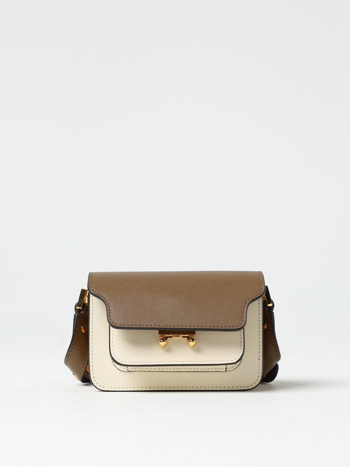 Shop MARNI 2023-24FW TRUNK medium bag in grey saffiano leather