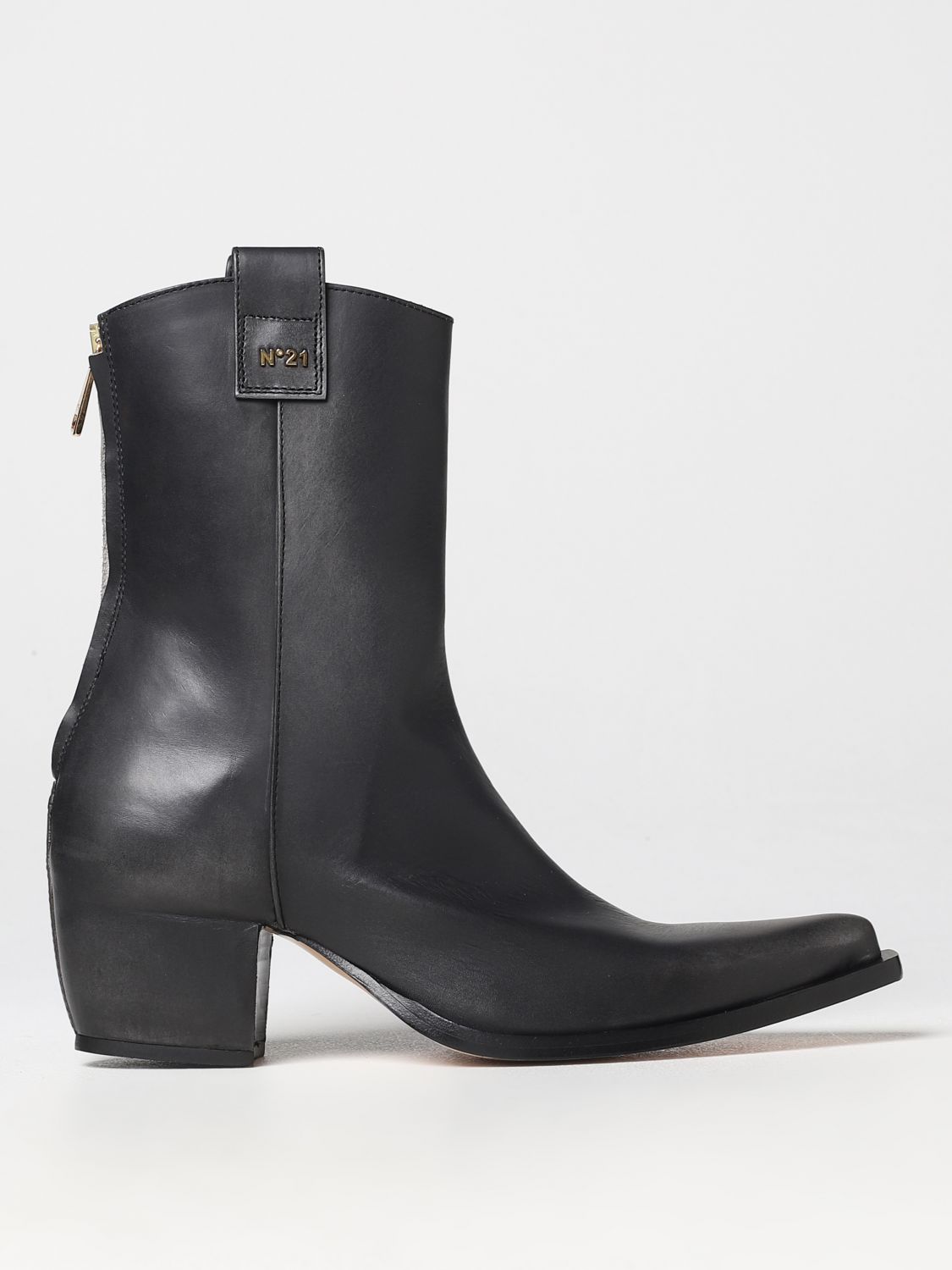 N°21 Leather Ankle Boot With Zip In Black