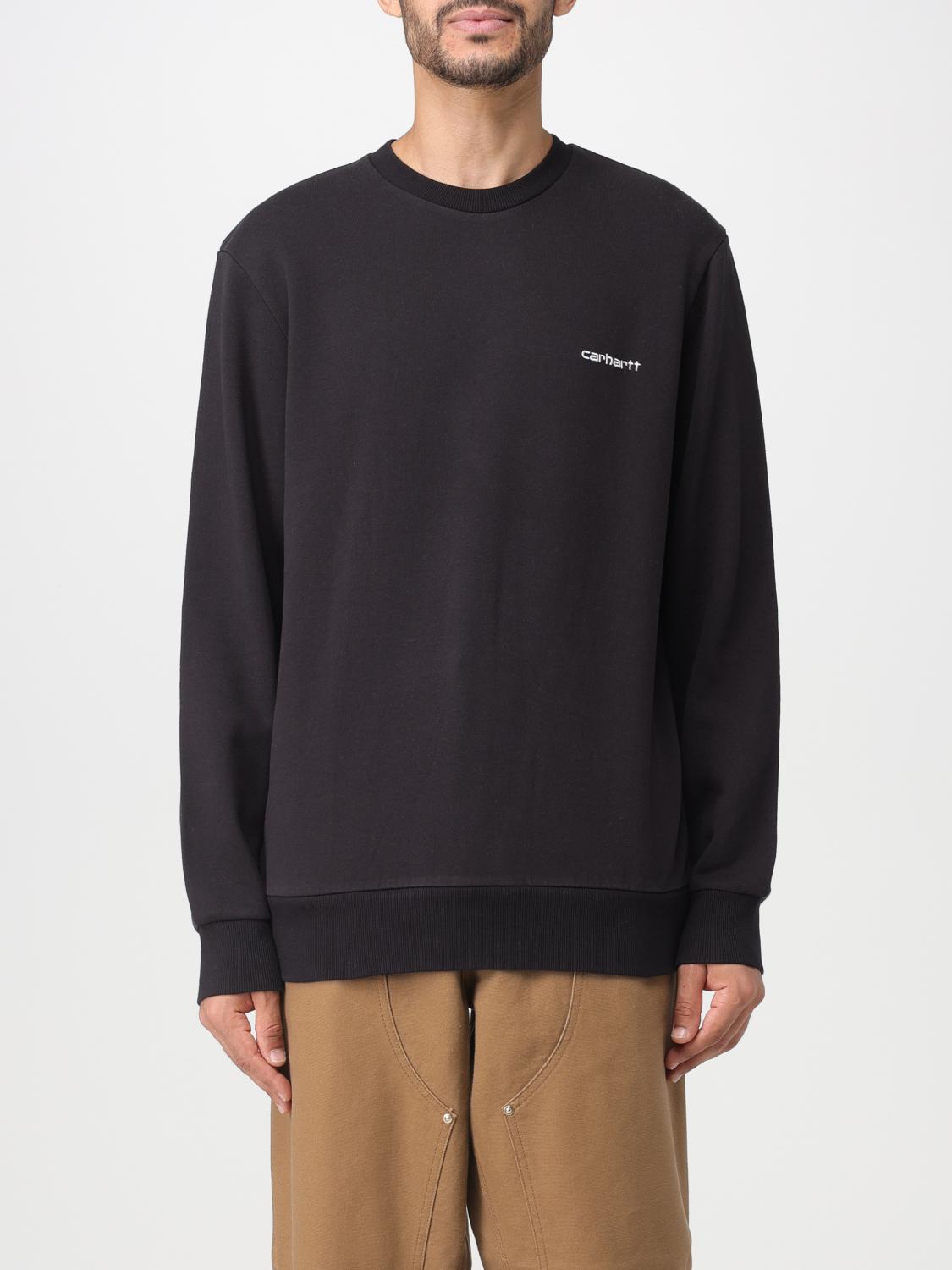 Carhartt Black Crewneck Sweatshirt With White Embroidered Logo In Black