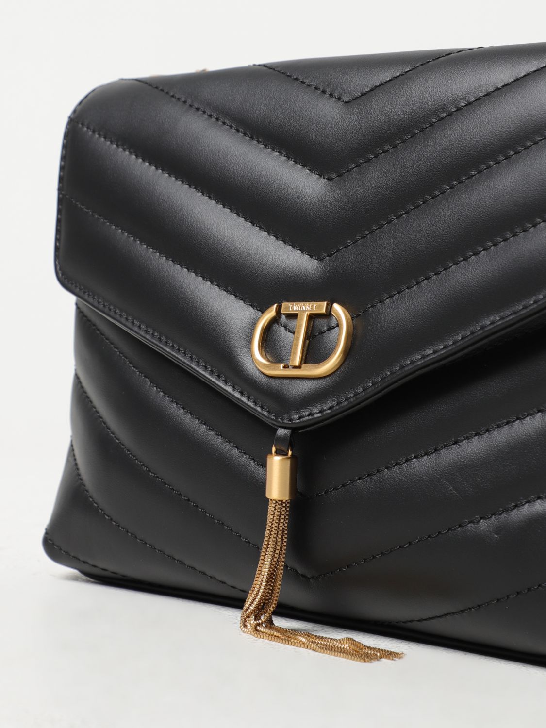 TWINSET: bag in chevron pattern synthetic leather - Black