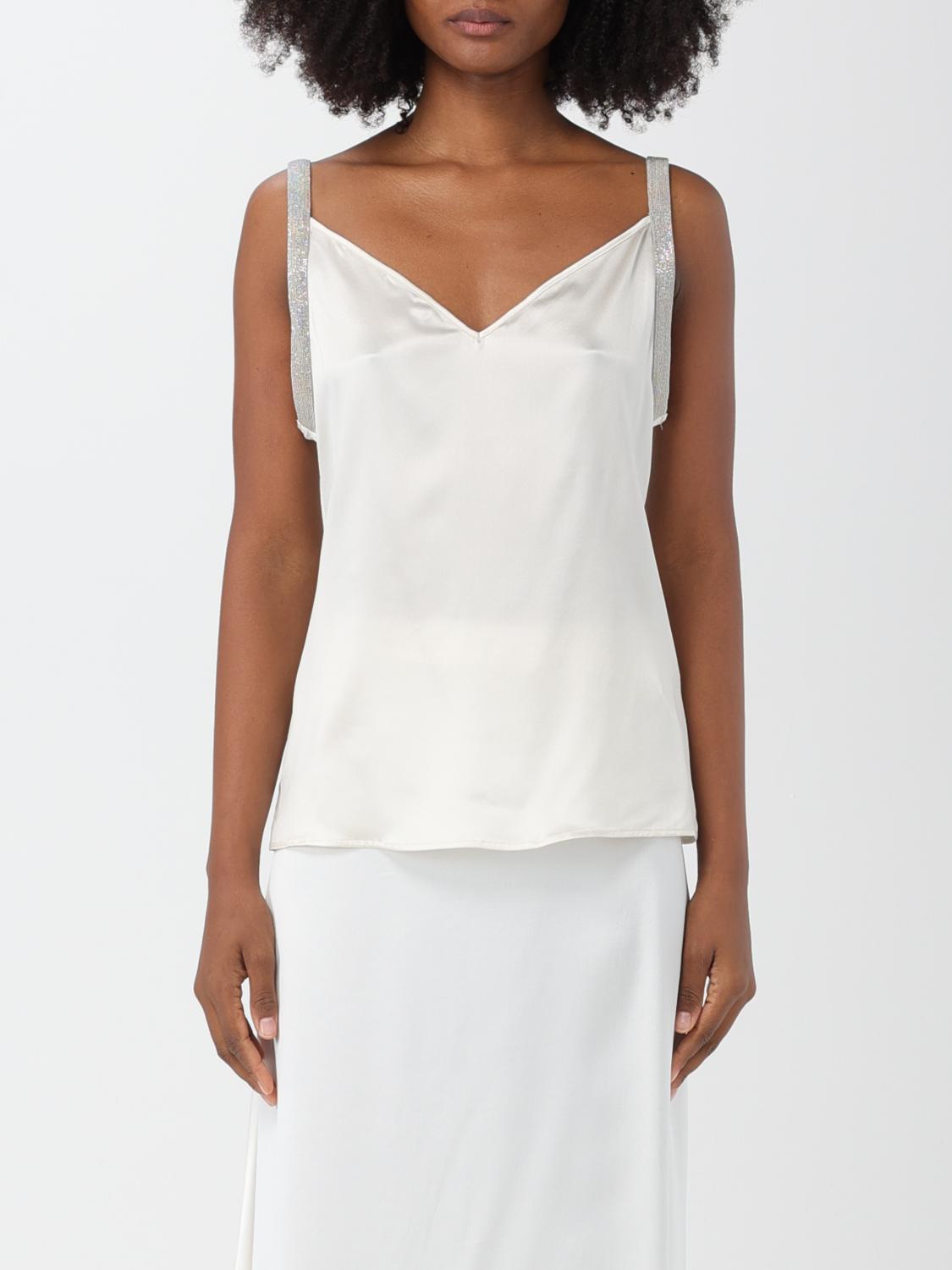 Fabiana Filippi Satin Top With Metallic Strap Detail In Natural