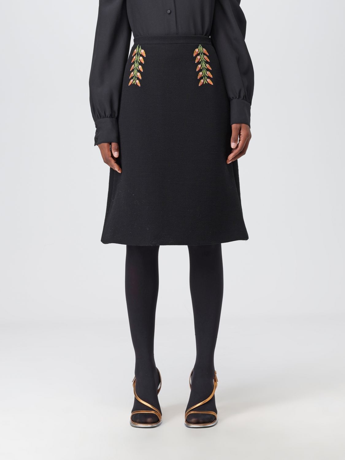 Shop Etro Skirt In Wool Blend With Embroidery In Black