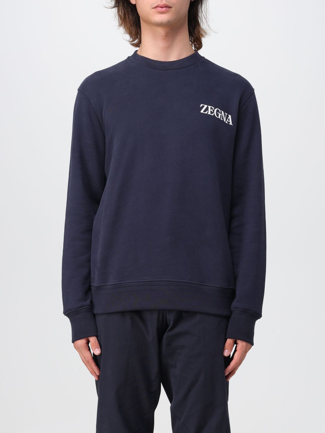 Shop Zegna Jersey Sweatshirt With Logo Print In Blue