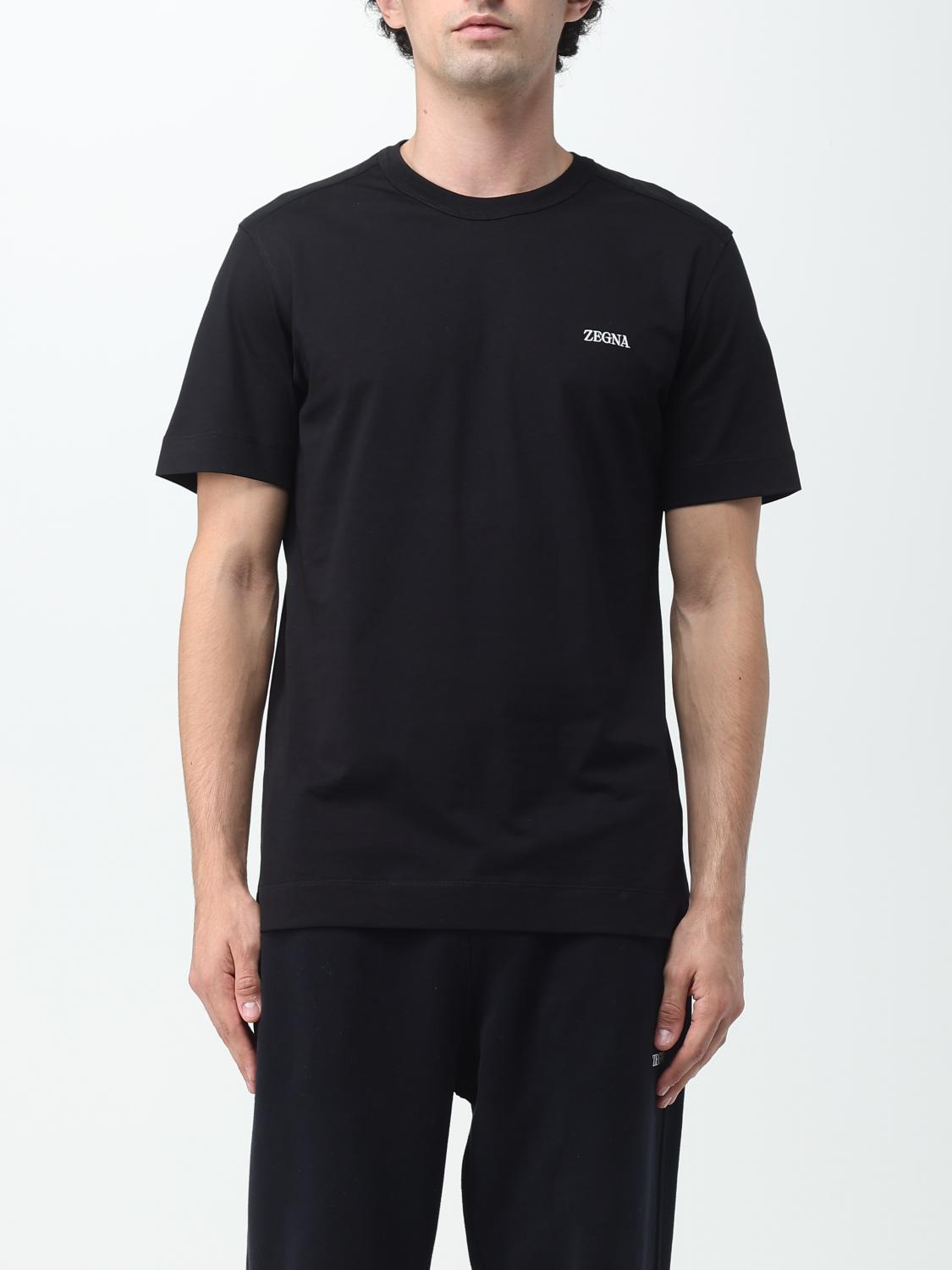 Shop Zegna Cotton T-shirt With Embroidered Logo In Black