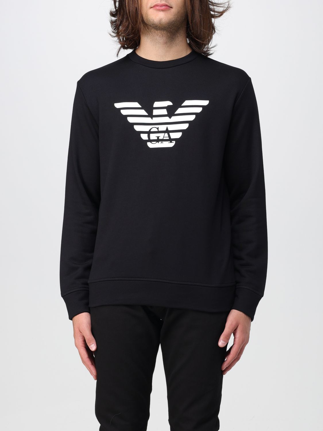 Shop Emporio Armani Sweatshirt In Jersey With Logo Print In Black 2