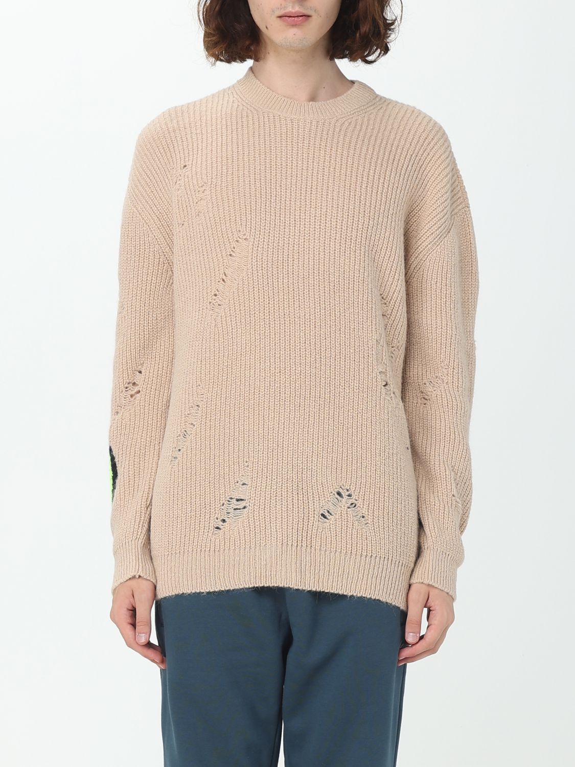 Barrow Distressed Intarsia-knit Logo Jumper In Beige