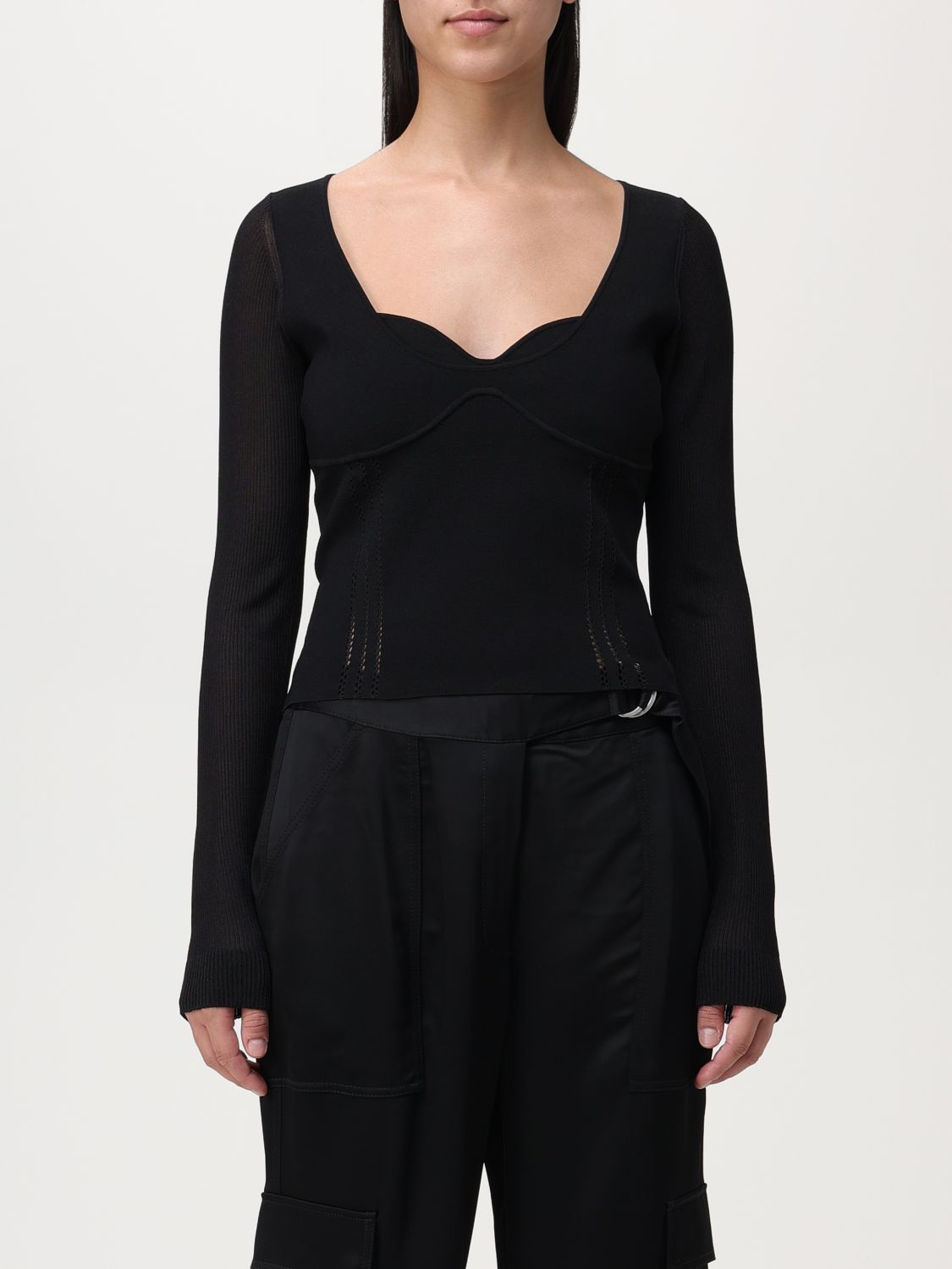 Simkhai Cedar Long-sleeve Rib-knit Corset Top In Black