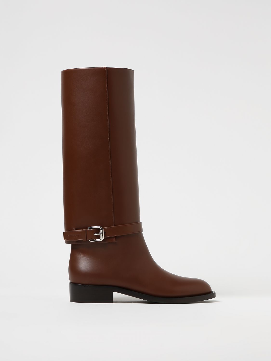 Burberry Leather Boots With Strap In Brown