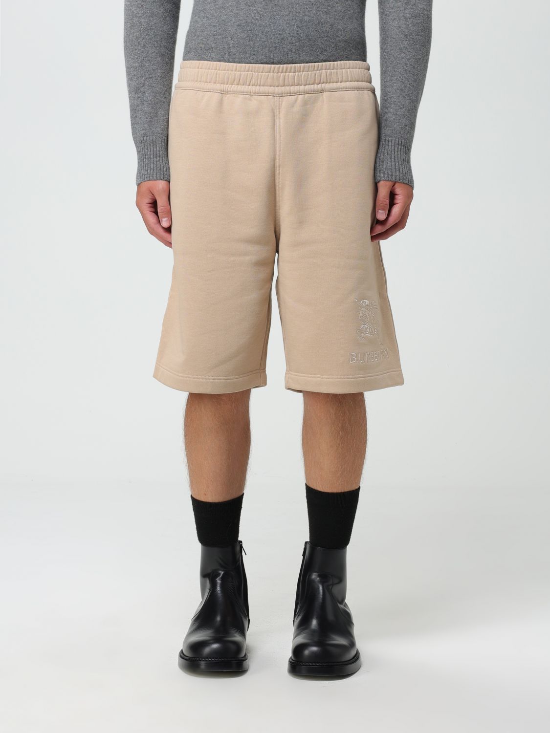 Shop Burberry Cotton Shorts With Ekd Embroidery In Beige