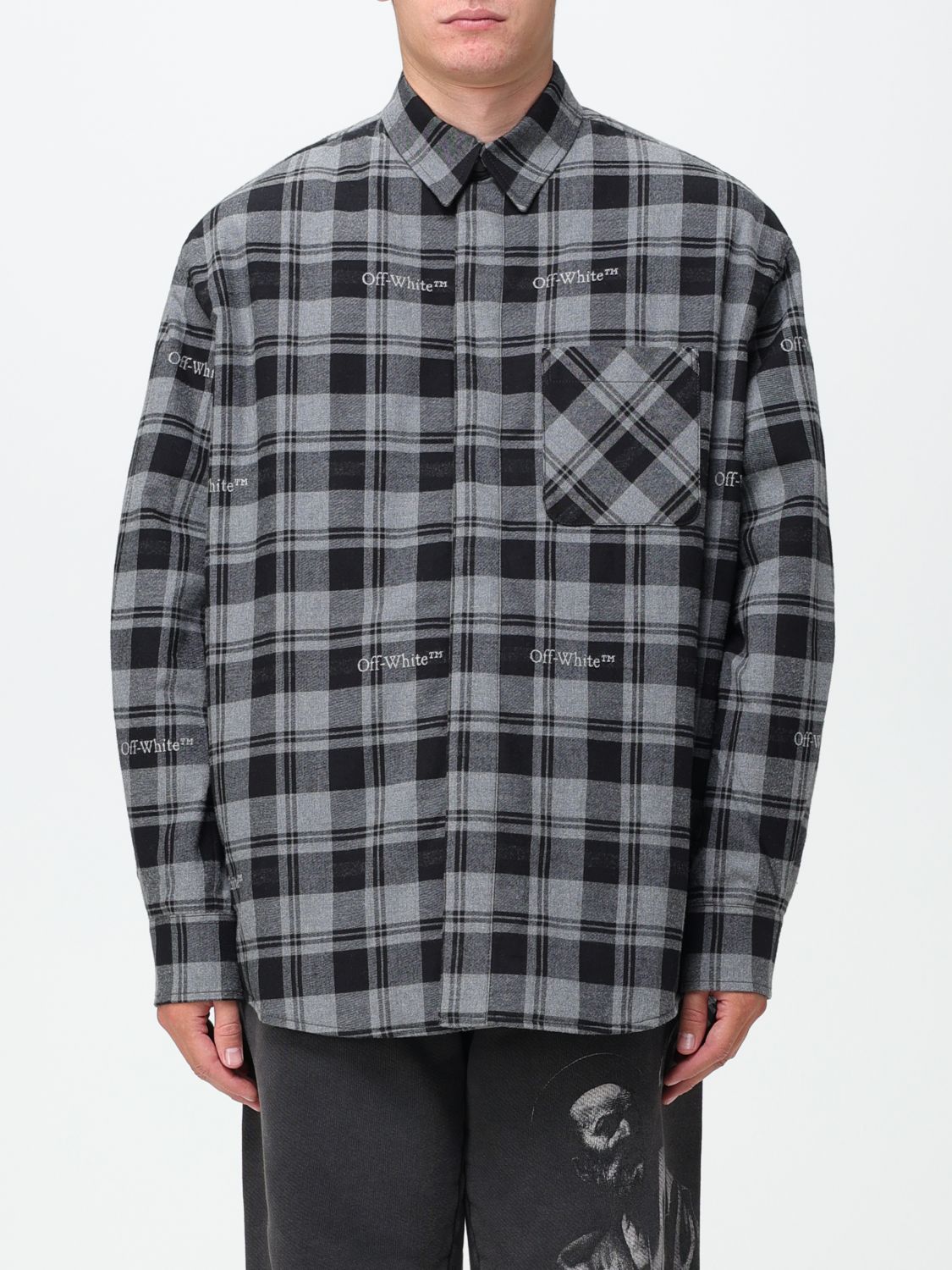 Shop Off-white Overshirt In Checkered Cotton In Black