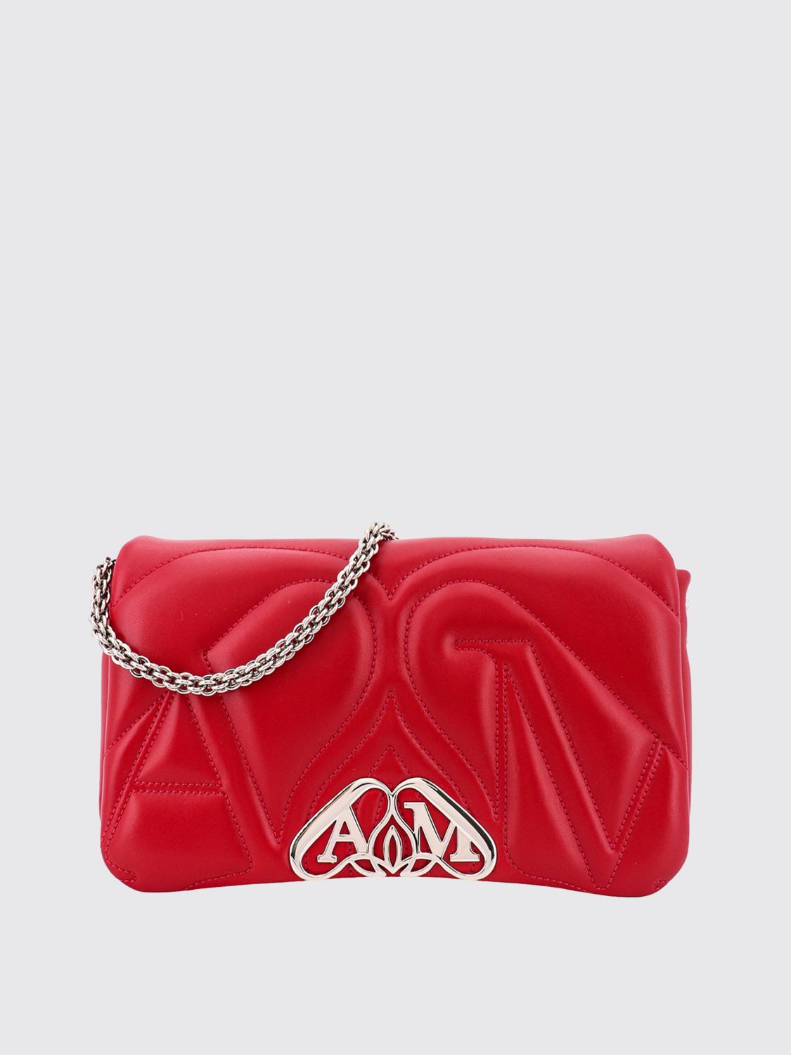 Alexander Mcqueen Seal Bag In Leather With Quilted Monogram In Red