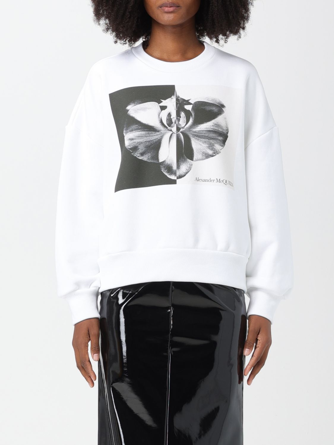 Shop Alexander Mcqueen Sweatshirt With Orchid Print In White