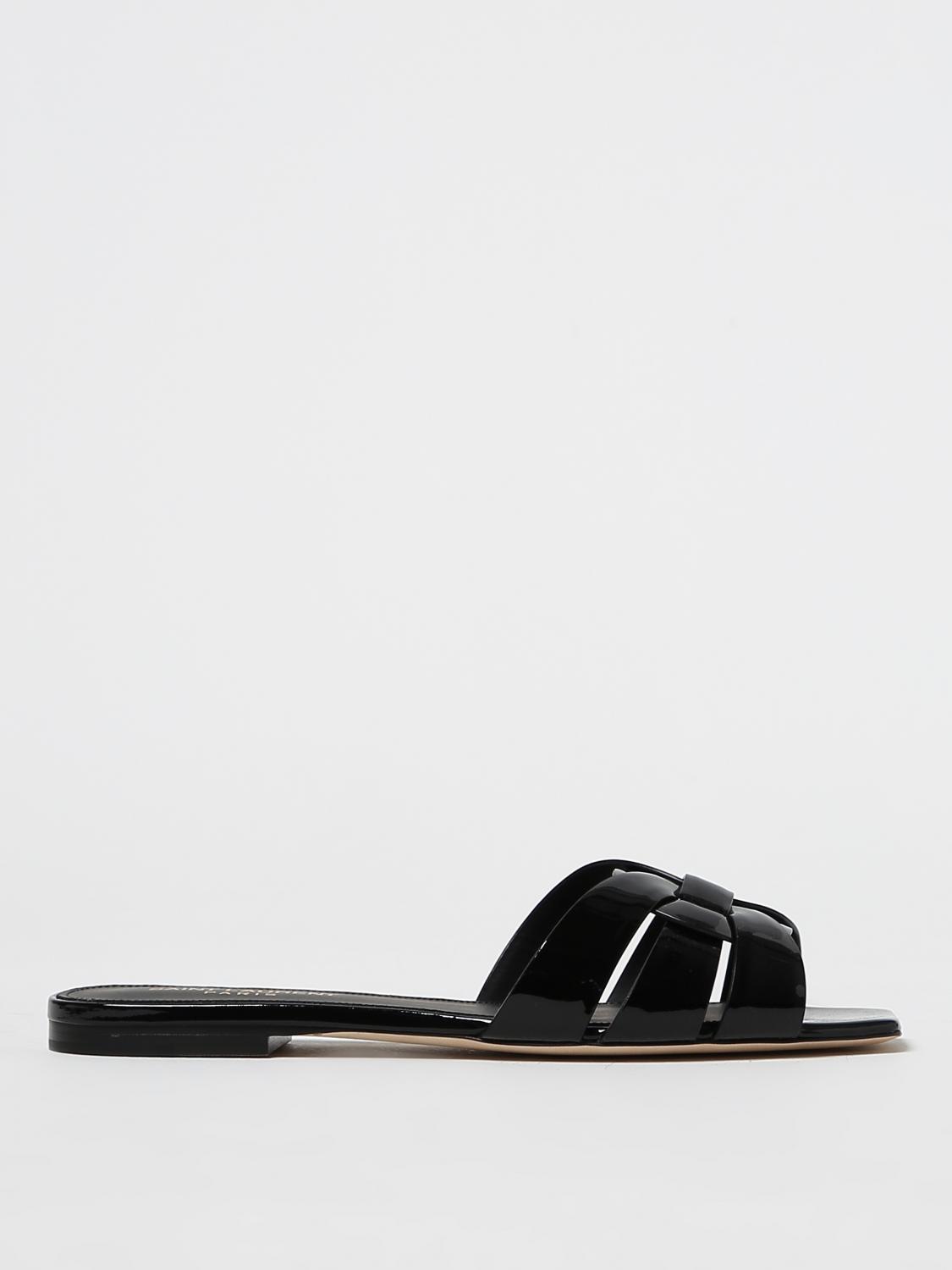 Saint Laurent Tribute Nu Pieds Embossed Croc Flat Sandals In Black