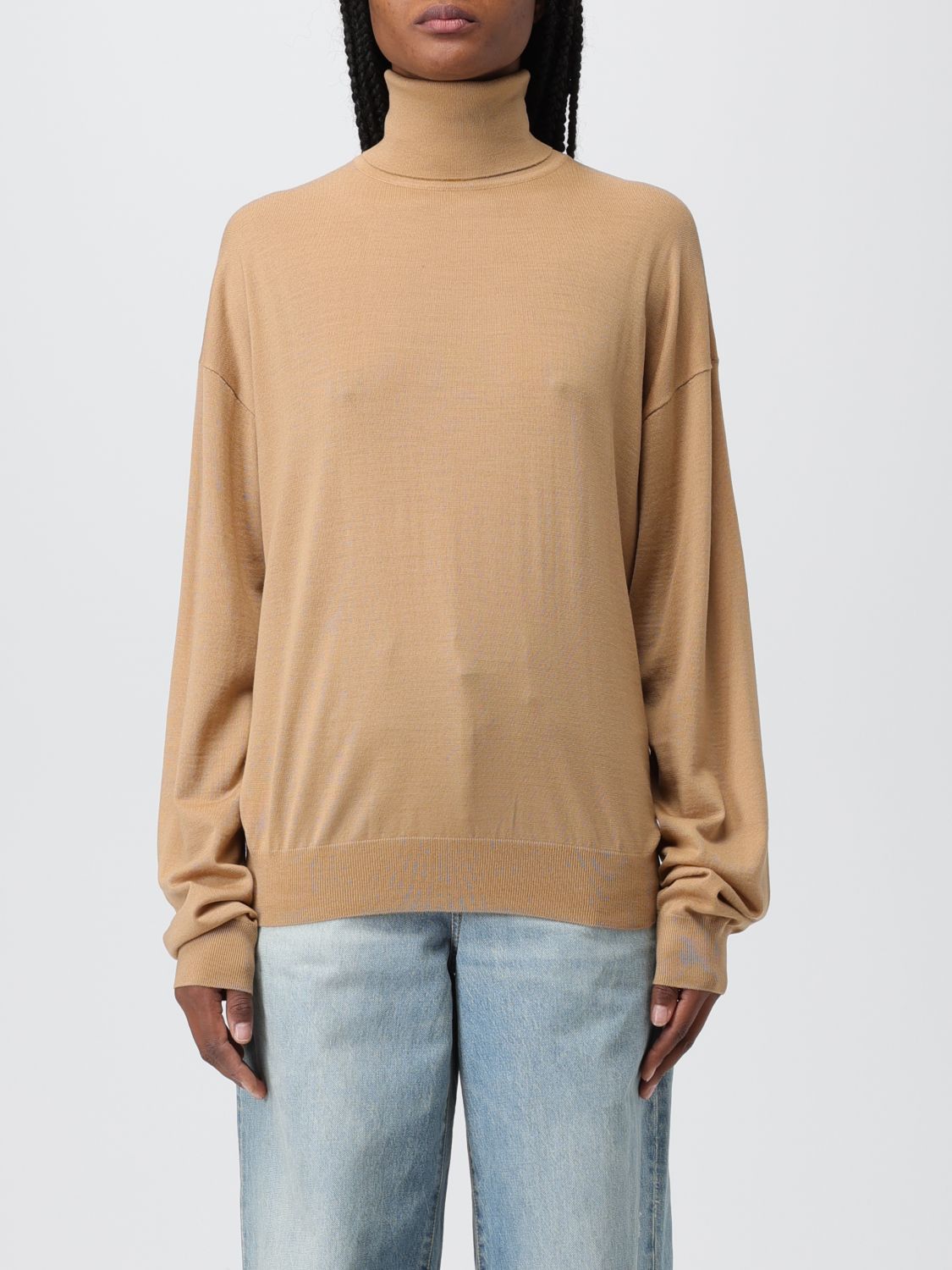 Saint Laurent High-neck Wool Jumper In Camel