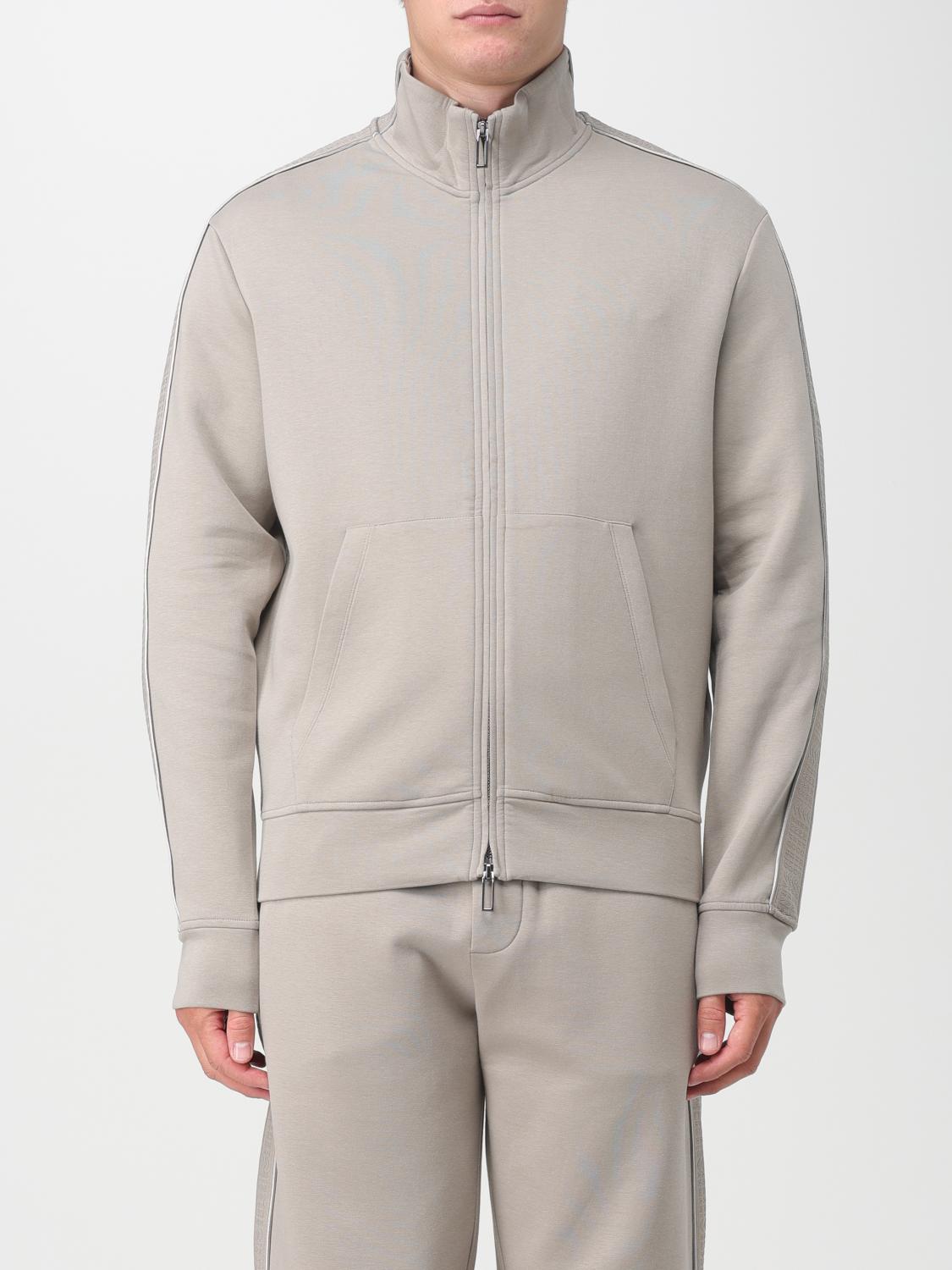 Emporio Armani Cotton Zipped Sweatshirt In Dove Grey
