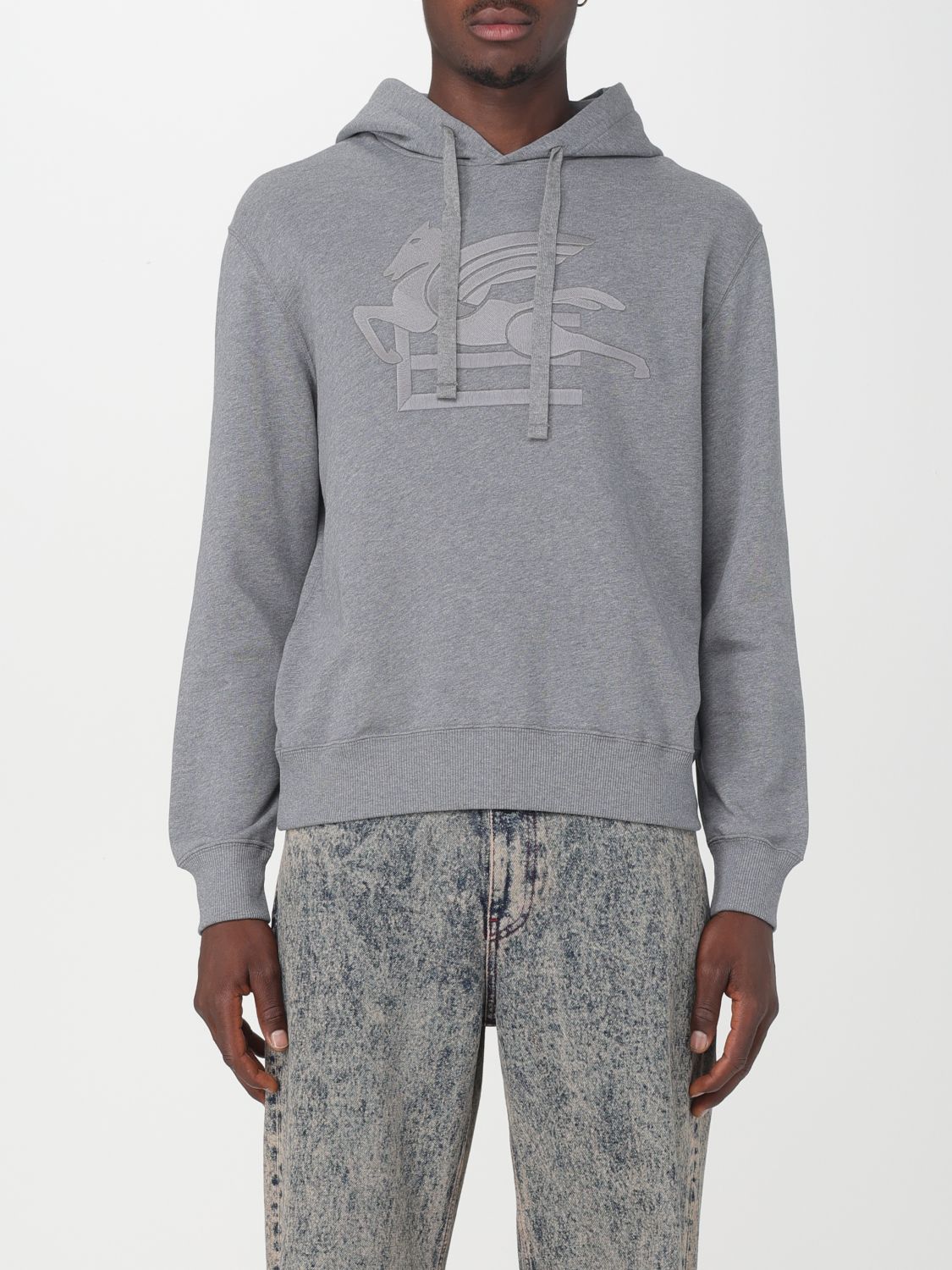 Shop Etro Cotton Sweatshirt With Pegaso Logo In Grey