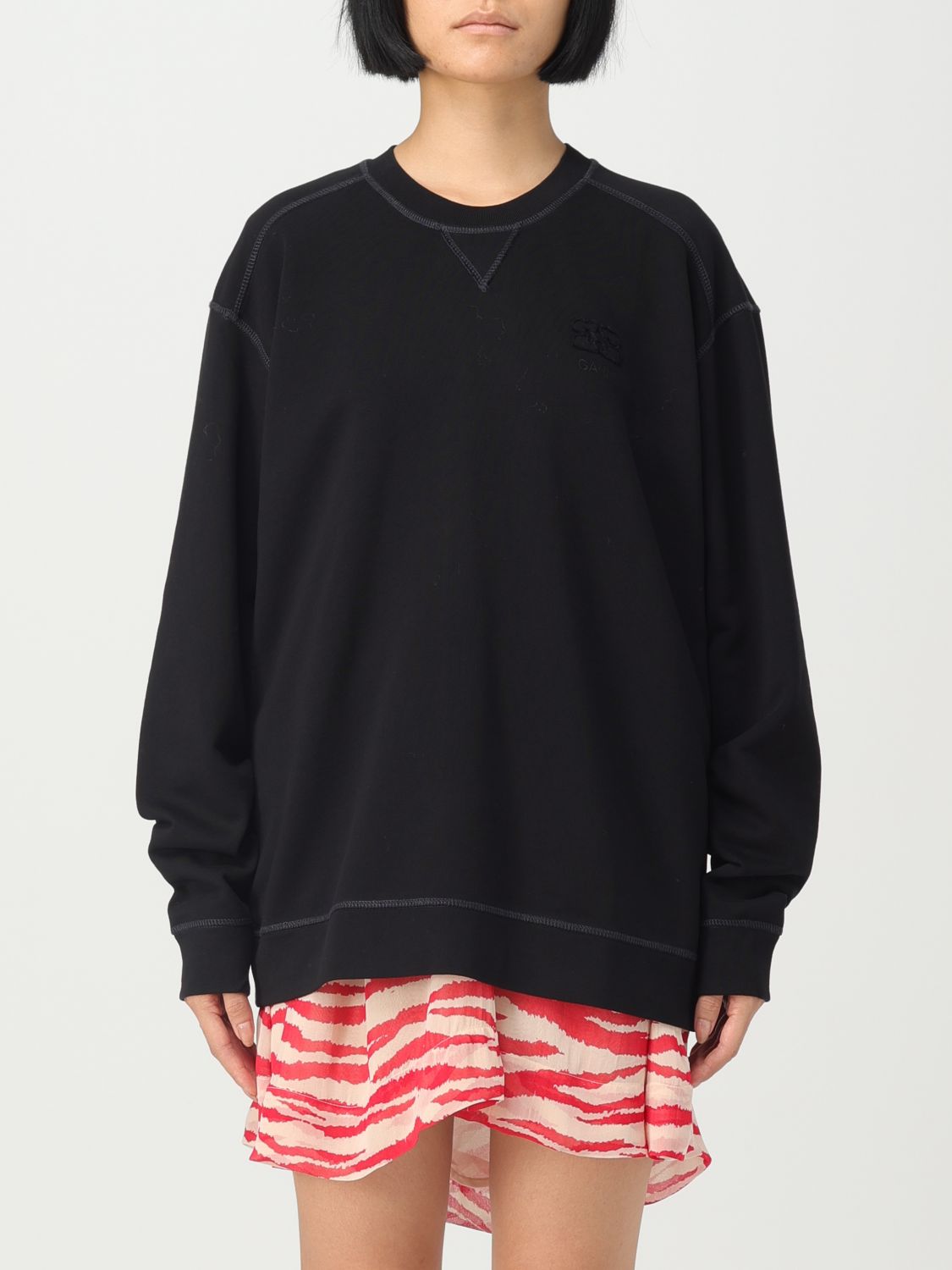 Shop Ganni Sweatshirt In Cotton In Black