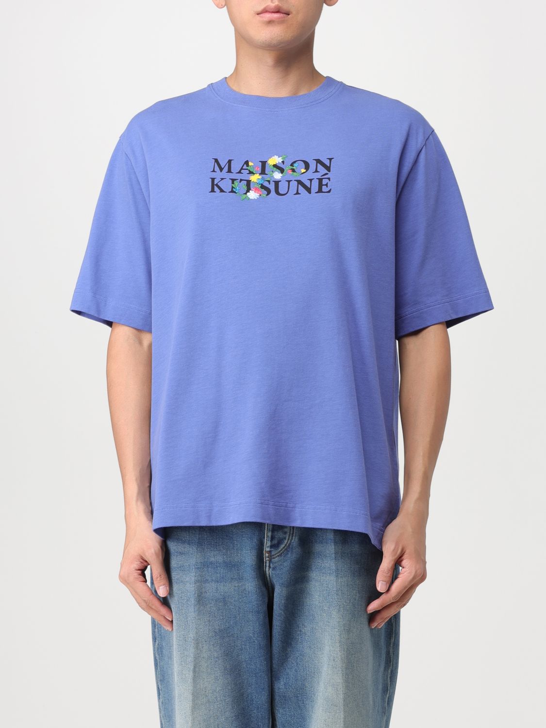 Maison Kitsuné T-shirt With Logo Print And Embroidery In Violet