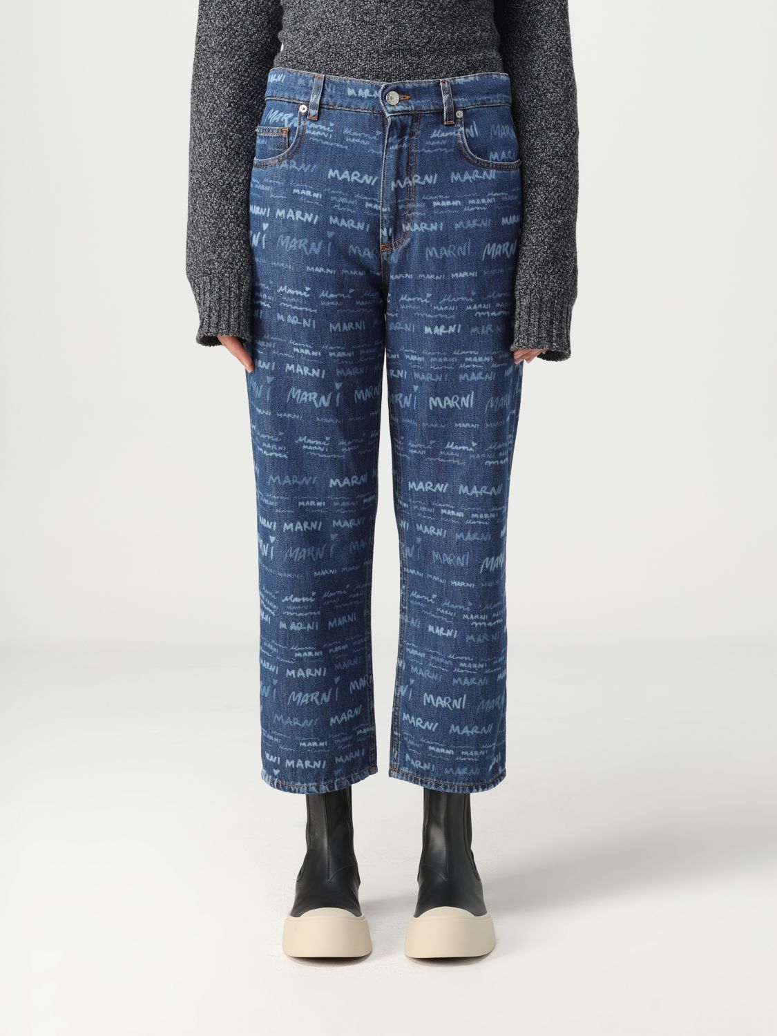 Shop Marni Denim Jeans With All-over Logo