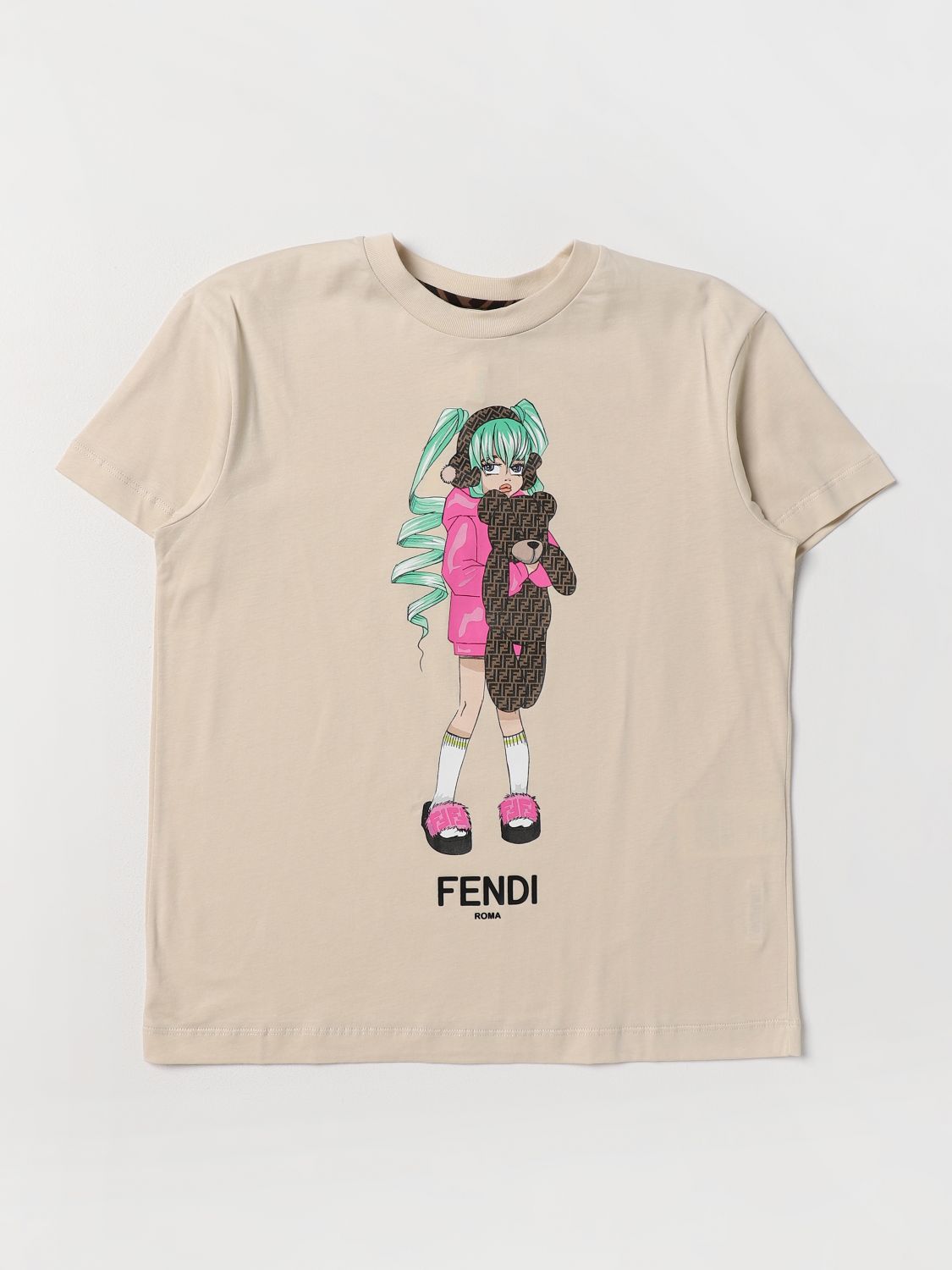 FENDI KIDS：Tシャツ 女の子 - ベージュ | GIGLIO.COMオンラインの