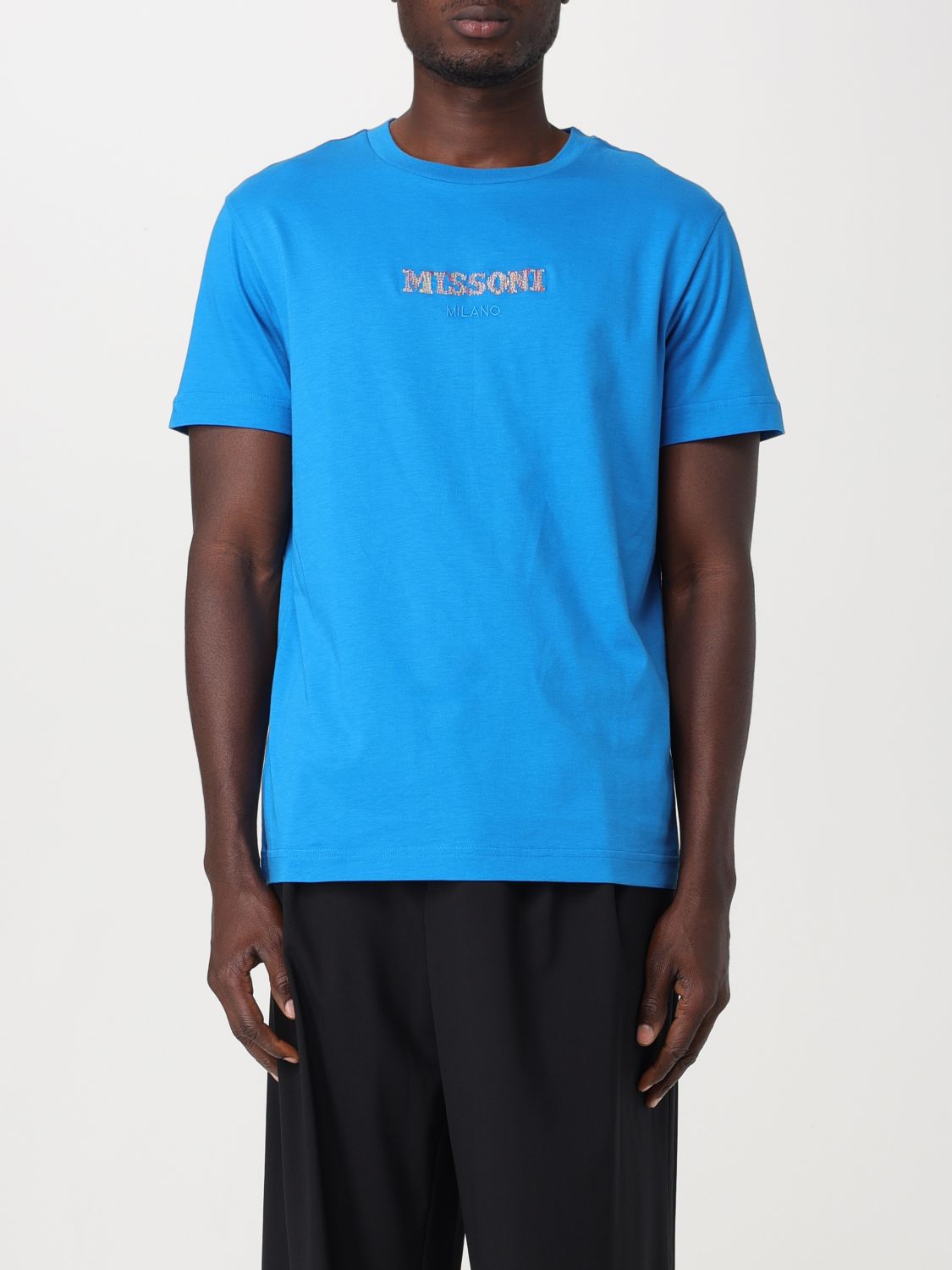 Shop Missoni Cotton T-shirt With Embroidery In Turquoise