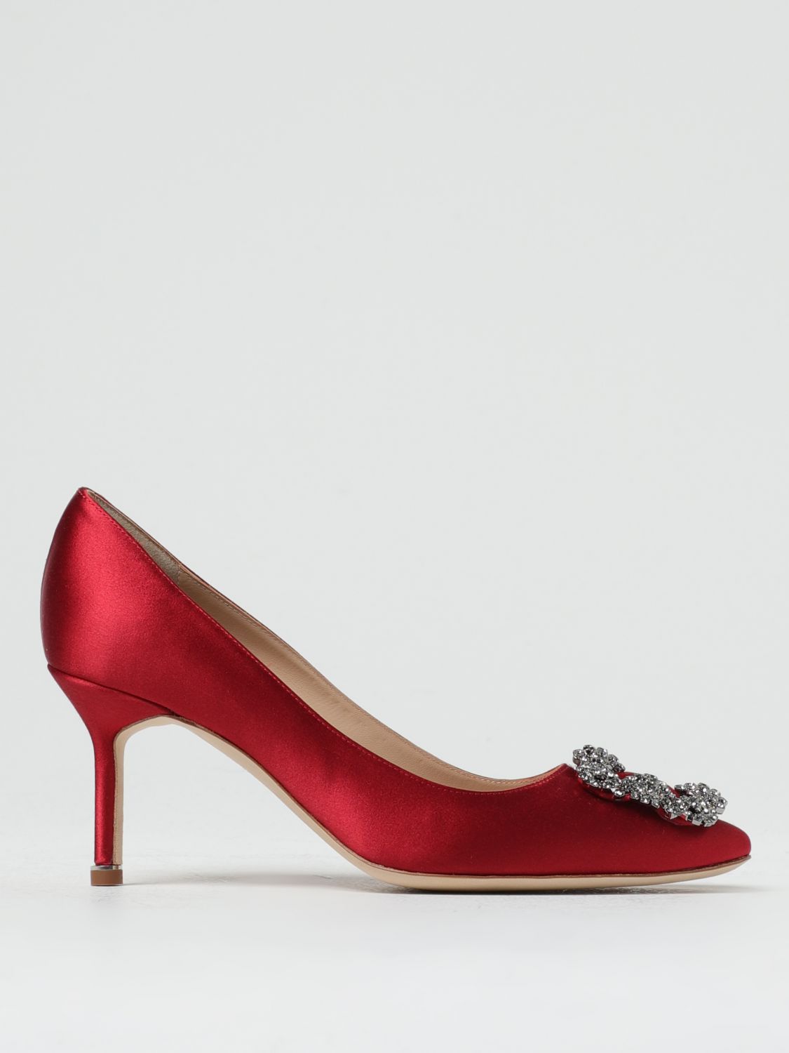Manolo Blahnik Hangisi Pumps In Satin With Jewel Buckle In Ruby