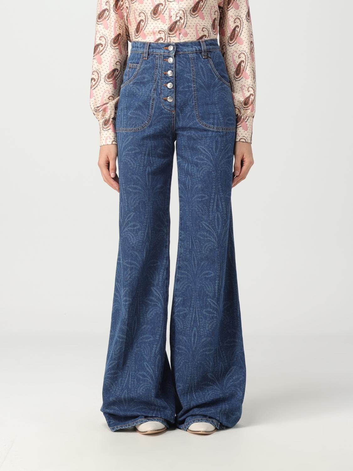 Etro Mid Rise Cotton Denim Wide Jeans In Denim