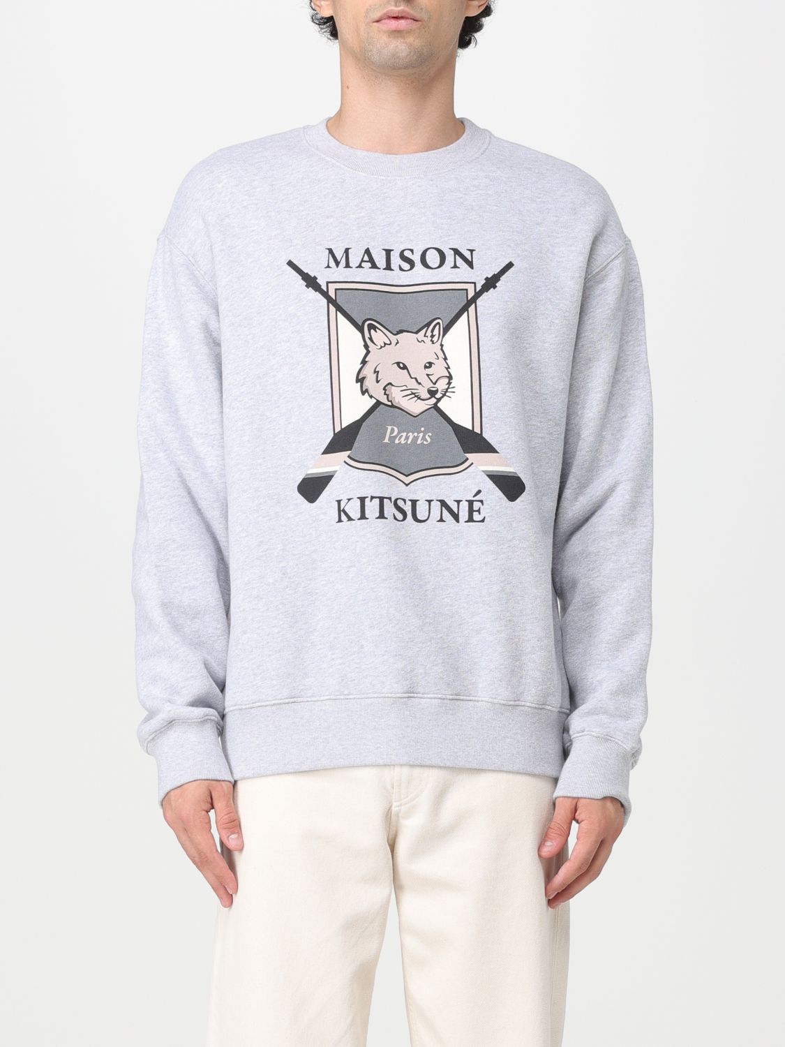 Shop Maison Kitsuné Sweatshirt In Cotton With Print In Grey