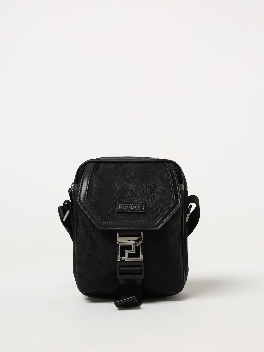 Versace Baroque  Bag In Jacquard Nylon And Leather In Black