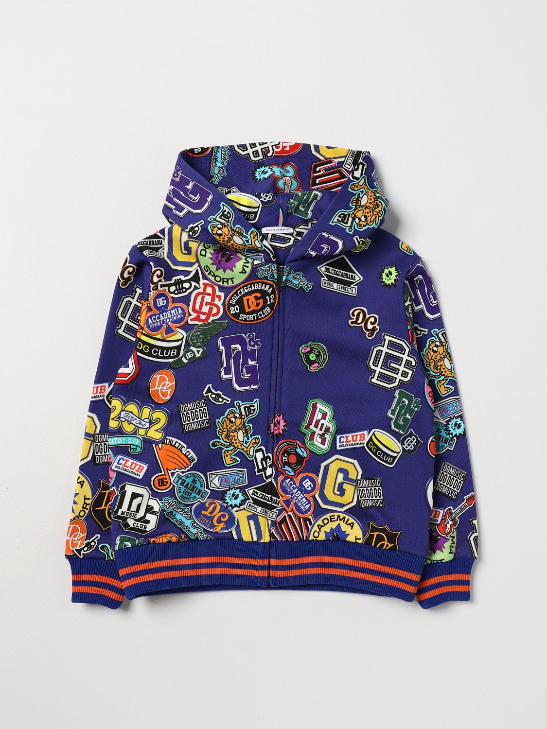 Dolce & Gabbana Kids' Cotton Sweatshirt With All-over Graphic Prints In Blue