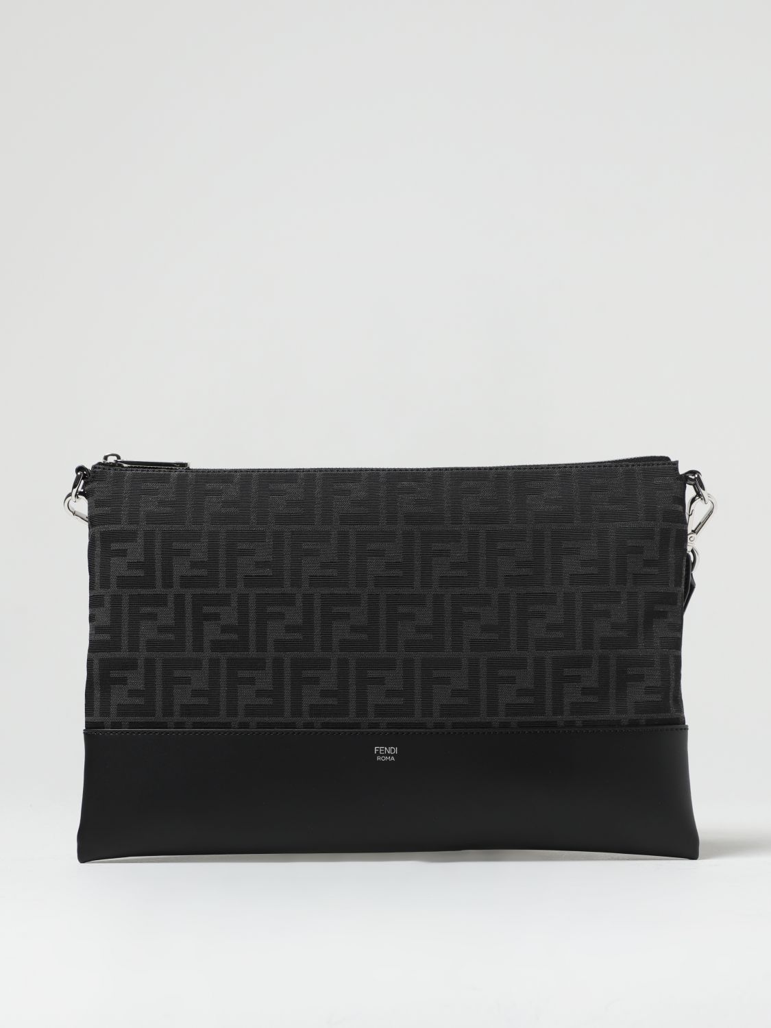 FENDI LEATHER AND FABRIC POUCH WITH JACQUARD FF MONOGRAM,E73636002
