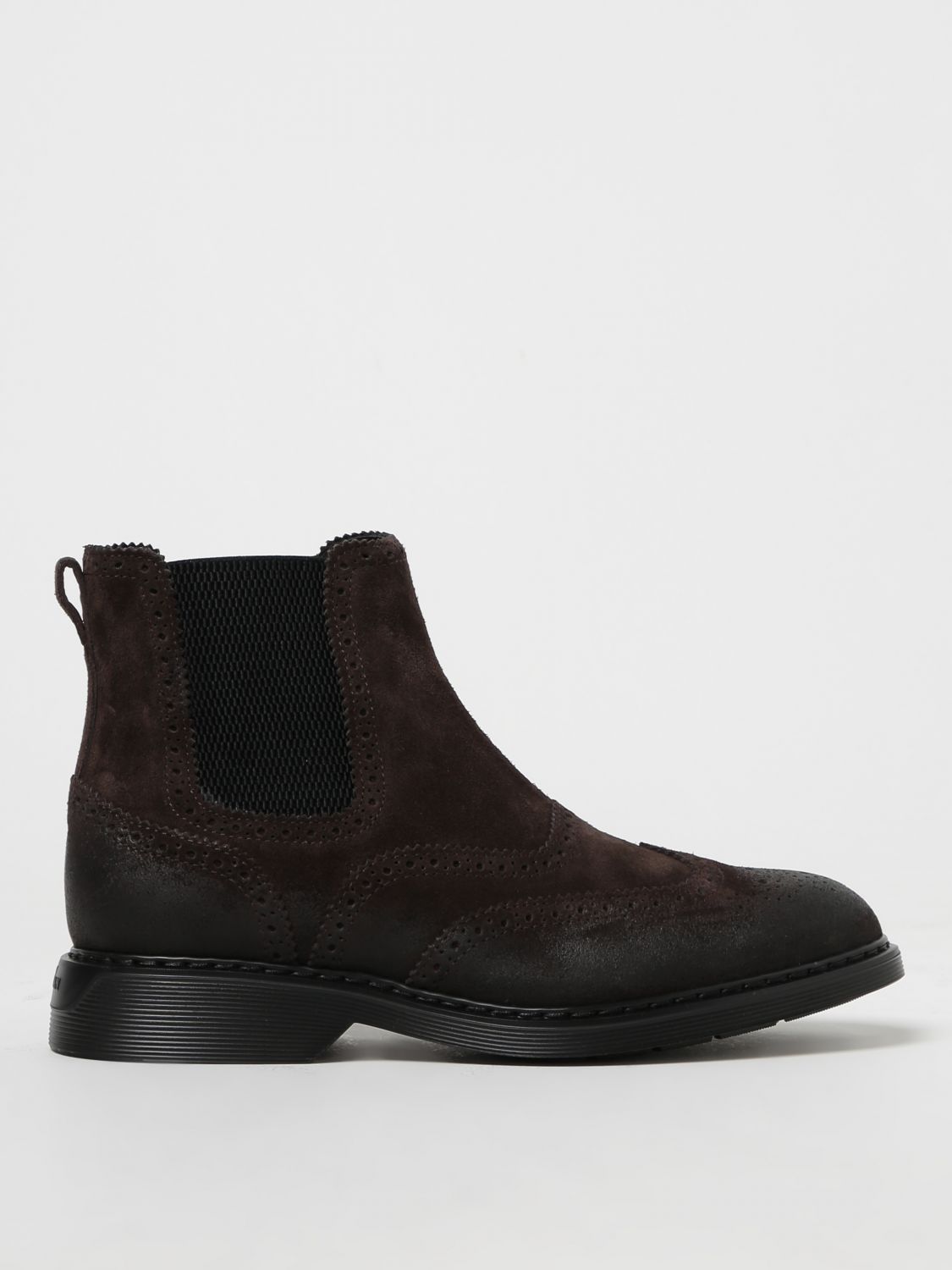 Shop Hogan H576 Ankle Boots In Suede With Swallowtail Brogue Pattern In Brown