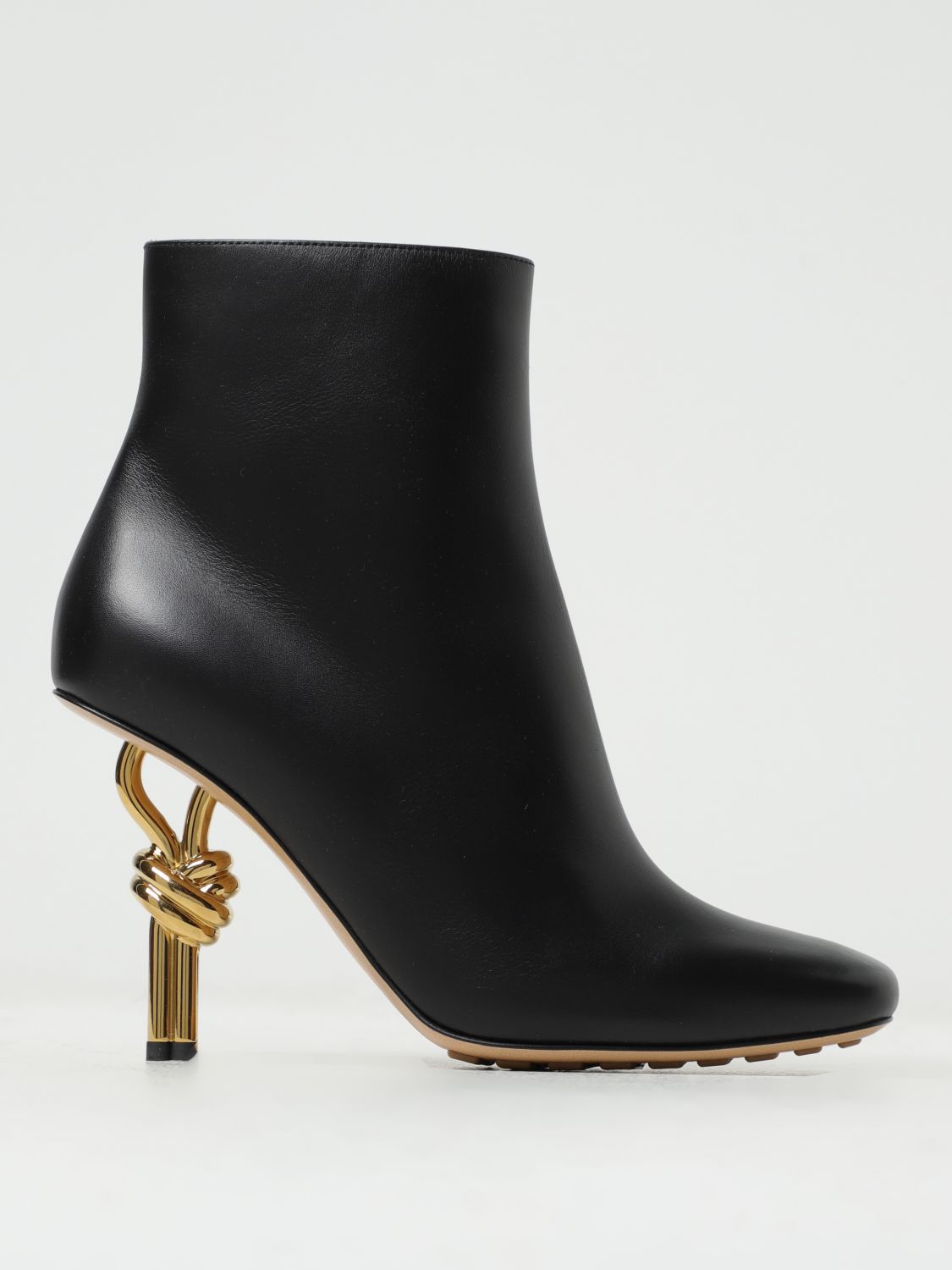 Shop Bottega Veneta Knot Leather Heeled Ankle Boots In Black