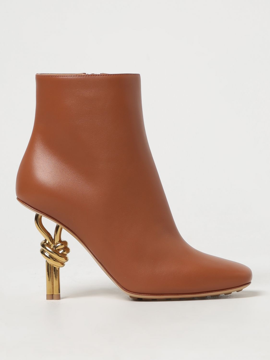 Bottega Veneta Knot Leather Heeled Ankle Boots In Brown