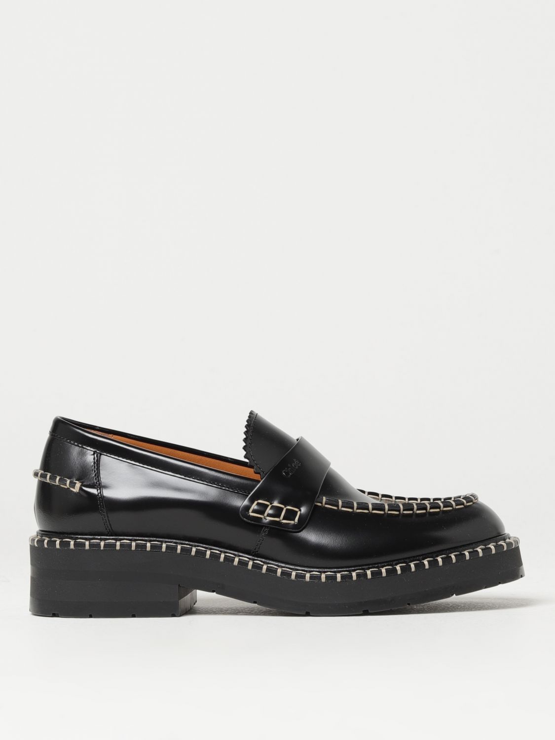 CHLOÉ MOCCASINS IN BRUSHED LEATHER WITH LOGO,E73741002