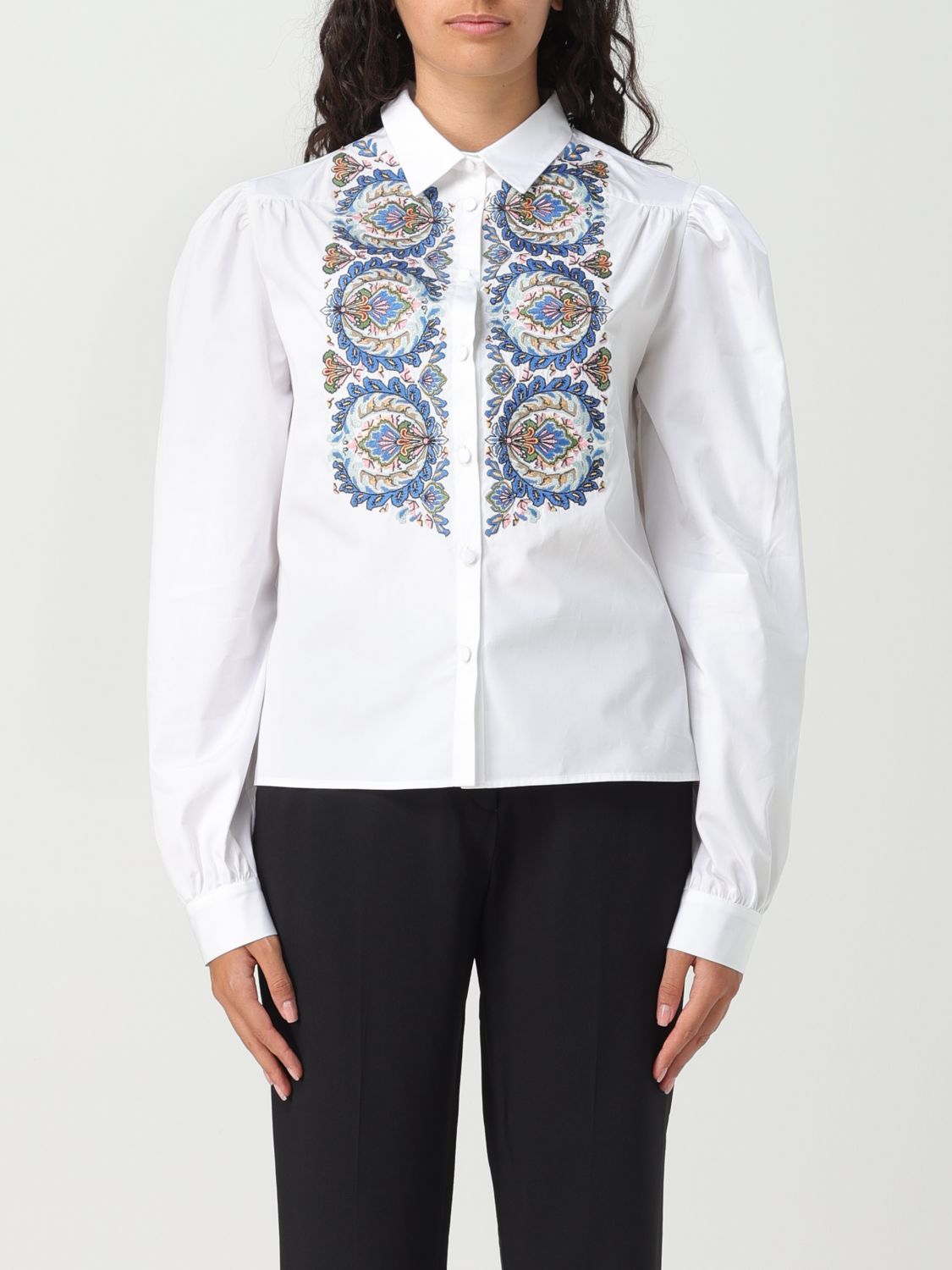 Shop Etro Shirt In Cotton With Embroidery In White