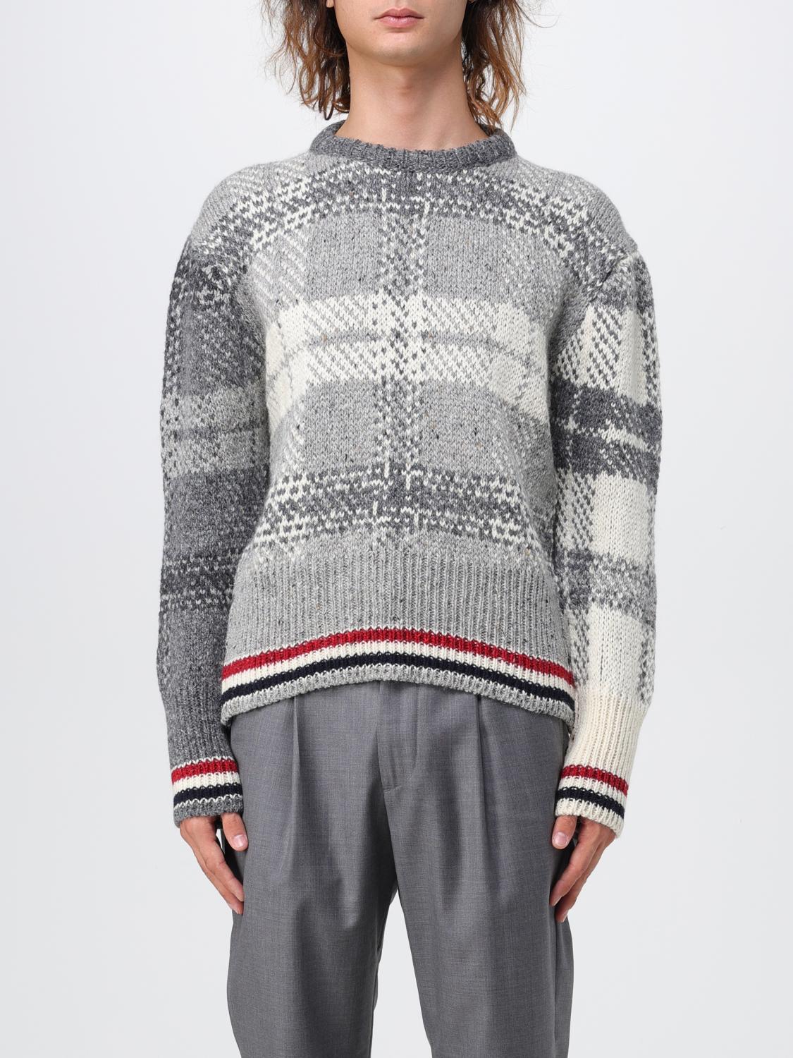 Thom Browne Check-pattern Wool-blend Jumper In Grey
