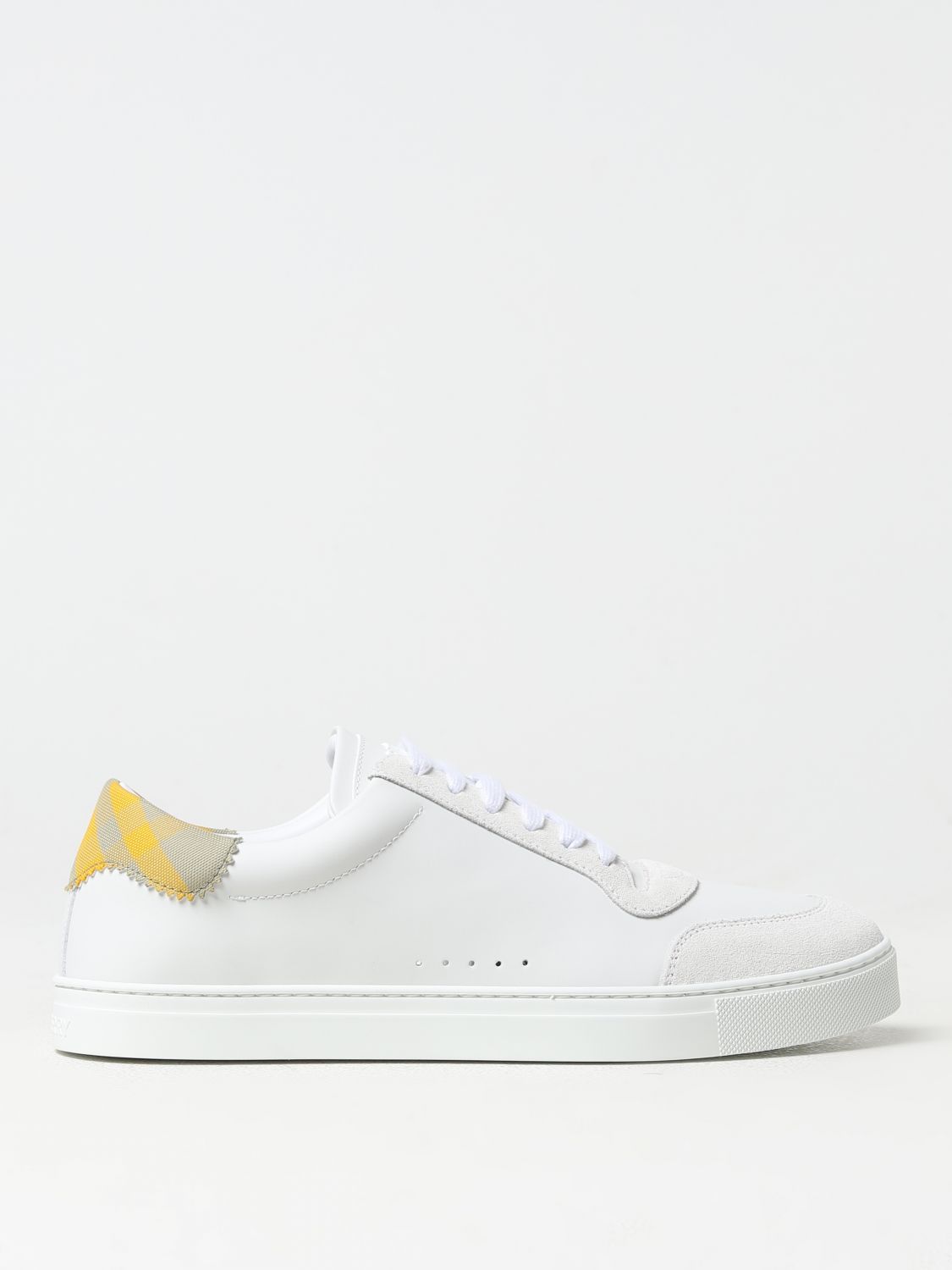Shop Burberry Leather Sneakers With Check Detail In White