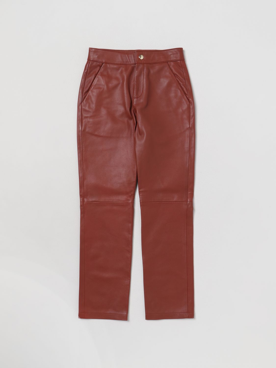 Chloé Kids' Leather Pants With Pockets In Burgundy