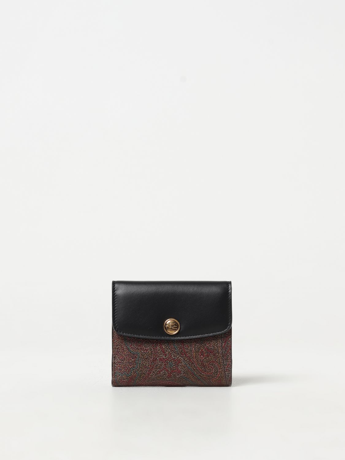 Shop Etro Wallet In Coated Cotton And Leather With Logo In Black