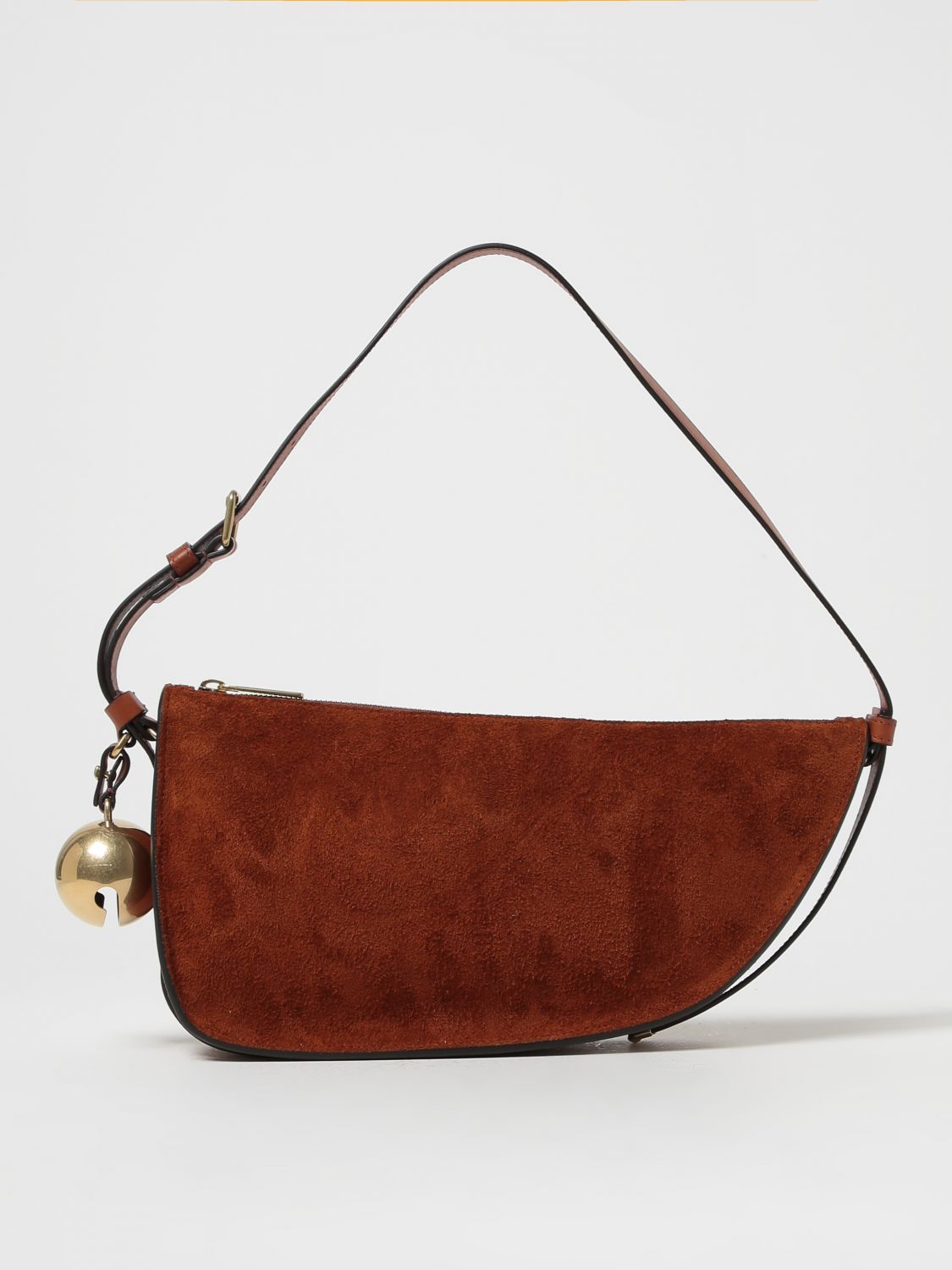 Shop Burberry Shield Sling Bag In Suede With Charm In Brown