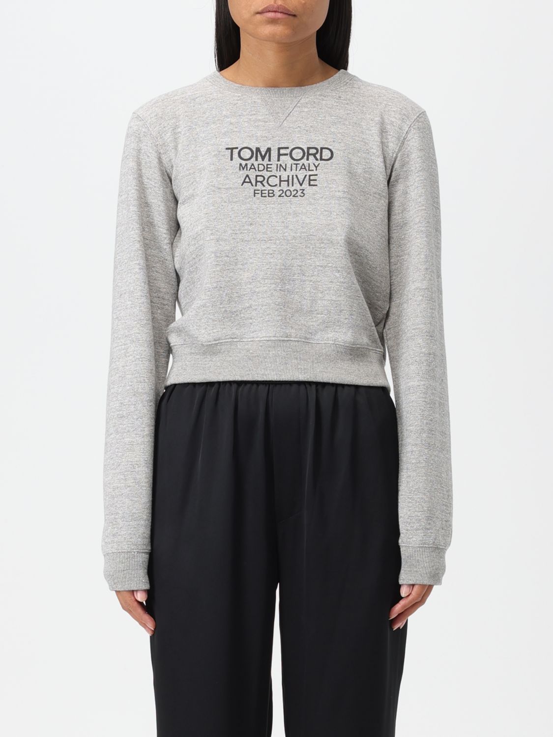 Shop Tom Ford Cotton Sweatshirt With Print In Grey