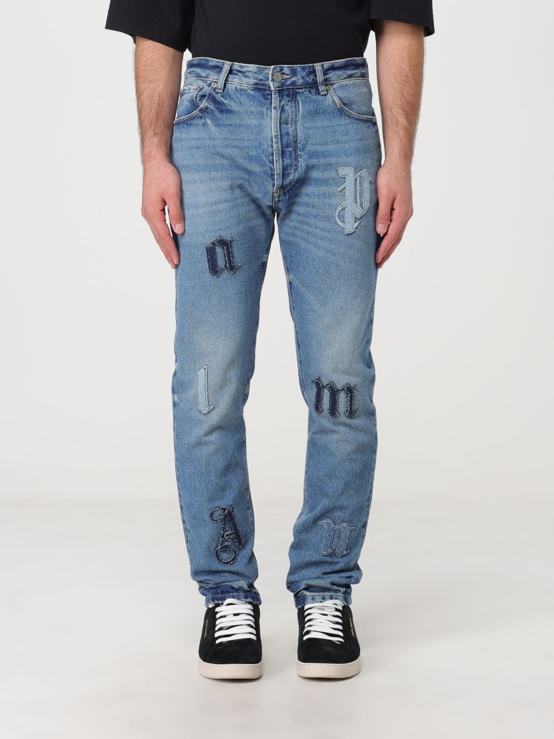 Shop Palm Angels Denim Jeans With Logo In Blue